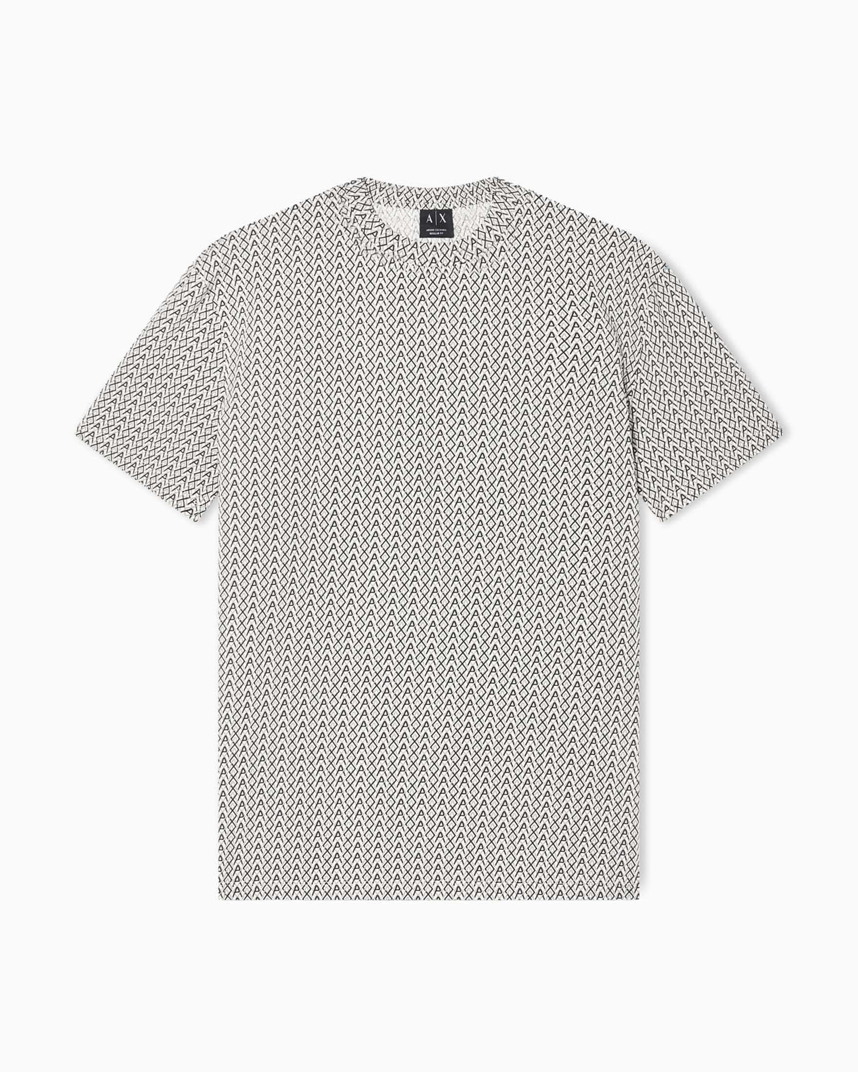 T-shirt Exchange avorio in cotone con stampa logo all over