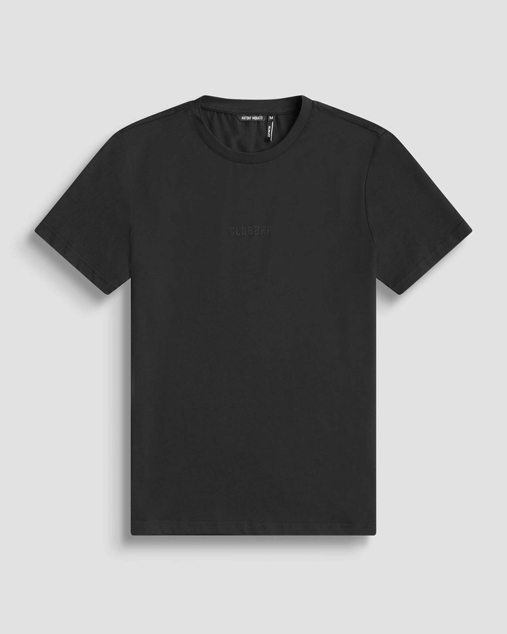 T-shirt nera in cotone e lyocell con stampa scritta Clubber