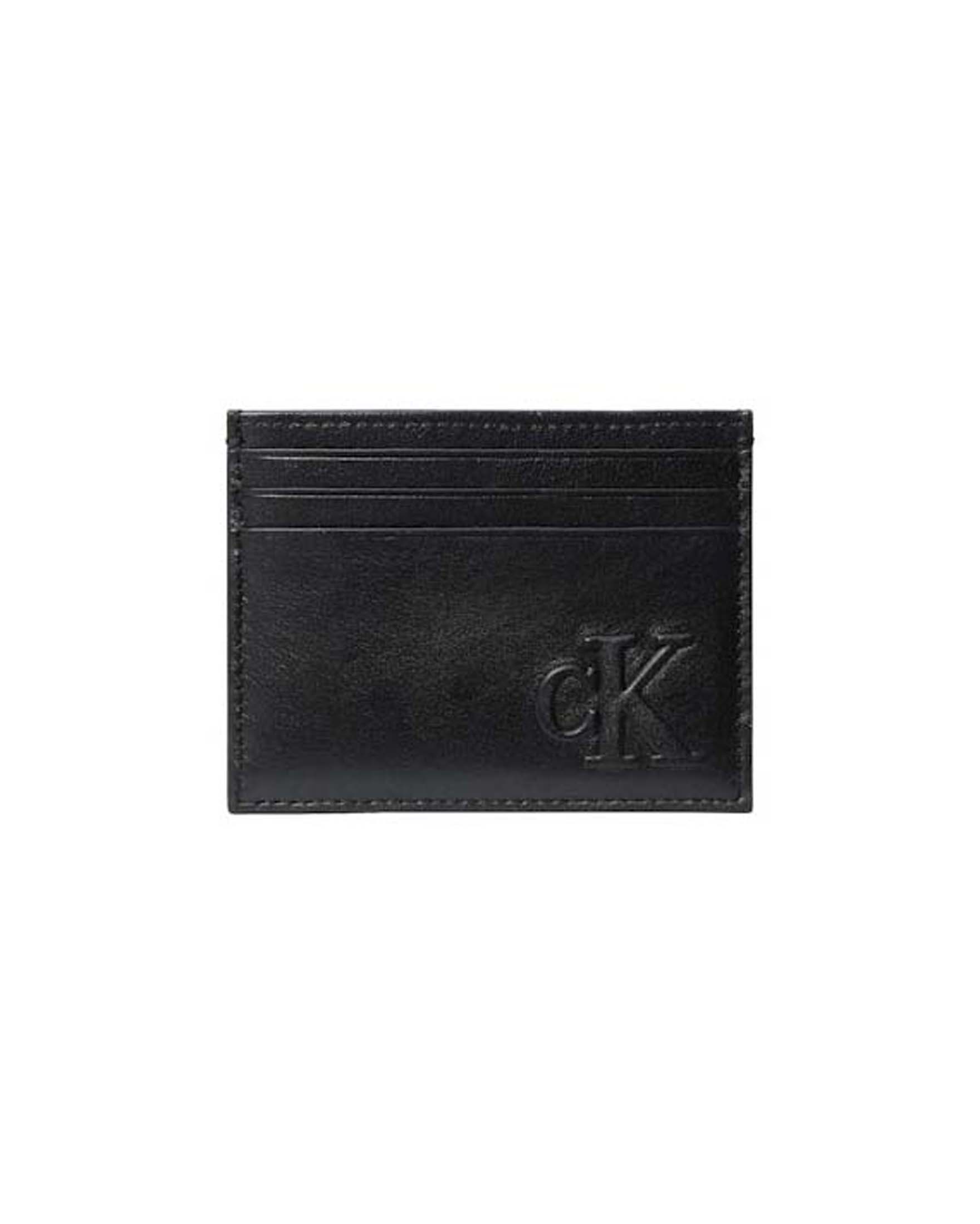 Portacarte Jeans nero in pelle con monogramma in rilievo