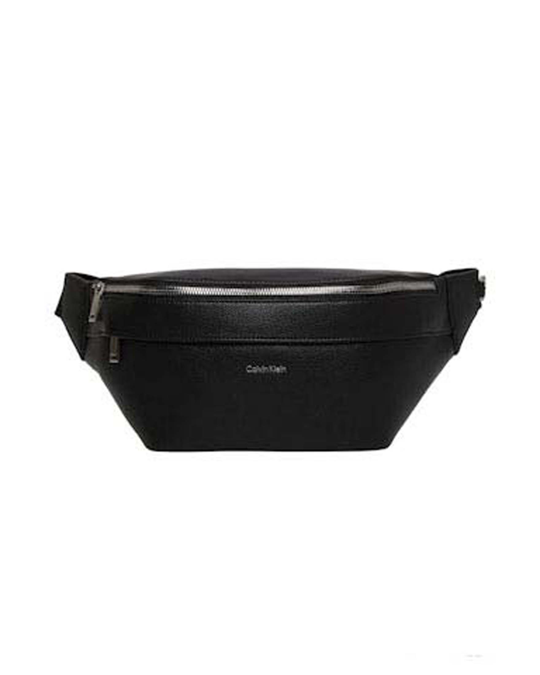 Marsupio Jeans nero in similpelle martellata con logo in metallo