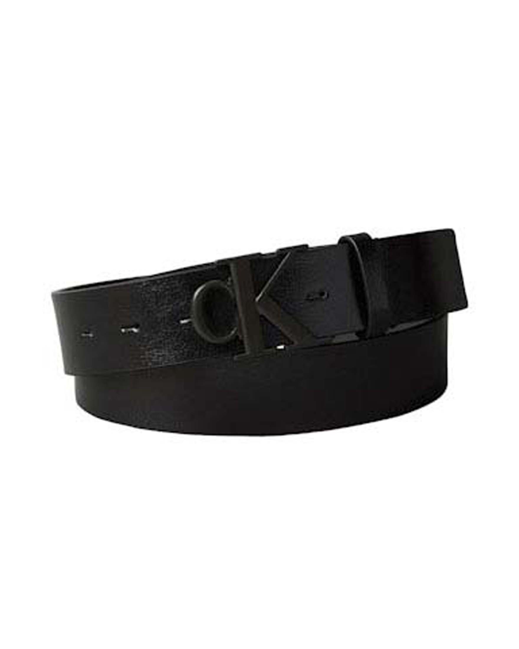 Cintura Jeans nera in pelle con fibbia monogramma CK