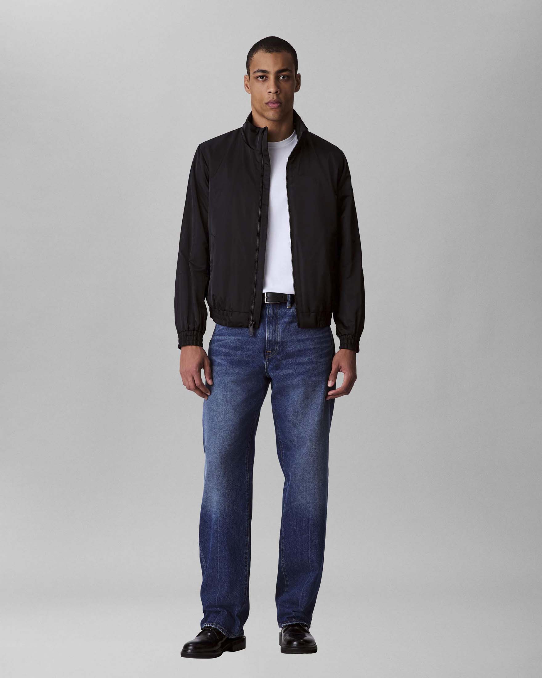 Giubbino Jeans nero in nylon con logo ricamato
