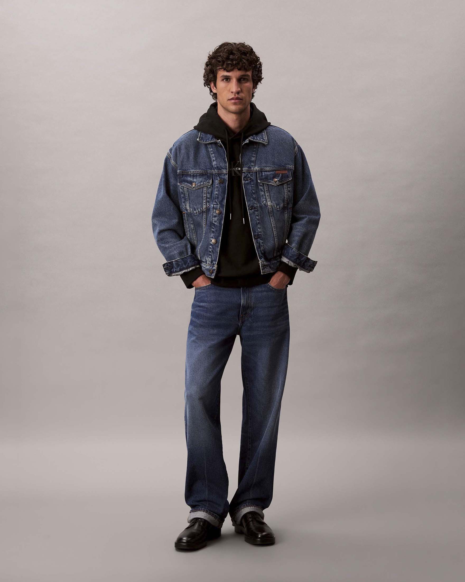 Felpa con cappuccio Jeans nera in cotone con stampa logo monogramma
