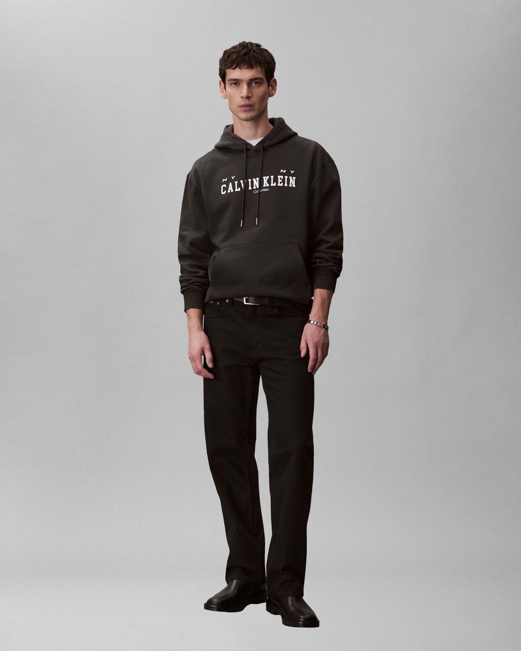 Felpa Calvin Klein Jeans nera in cotone concappuccio e stampa logo