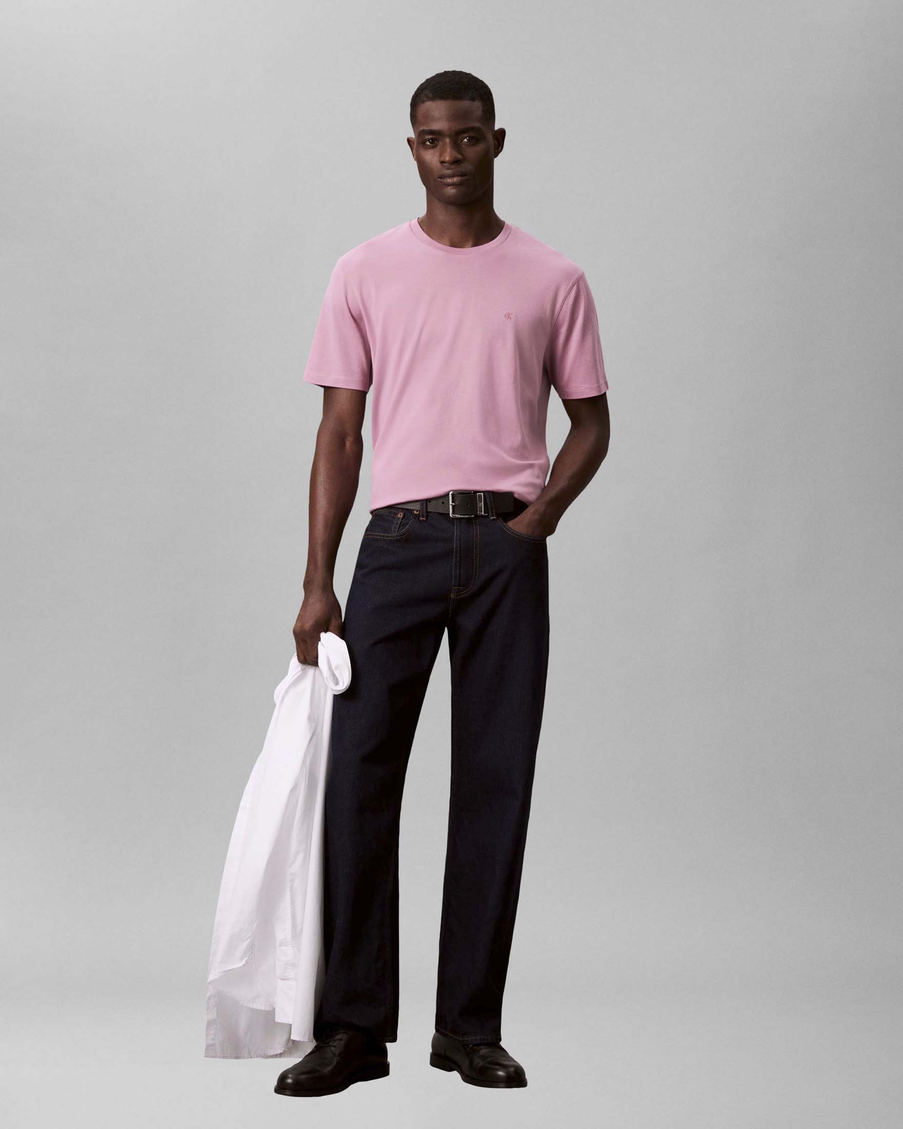 T-shirt Jeans rosa in jersey di cotone con ricamo logo CK piccolo