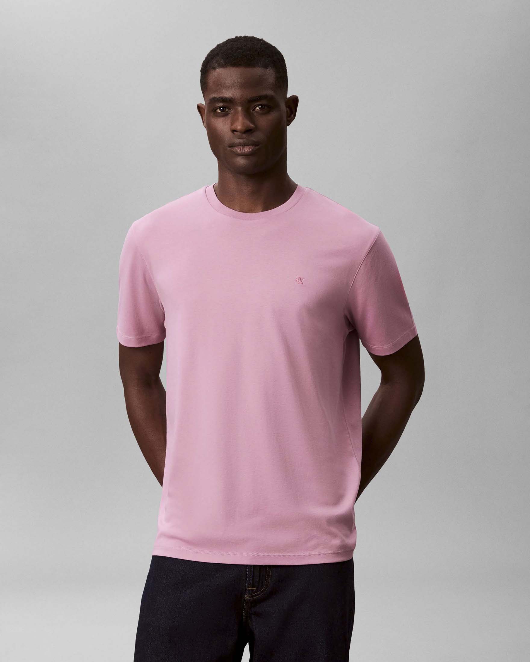 T-shirt Calvin Klein Jeans rosa in jersey di cotone con ricamo logo CK piccolo image