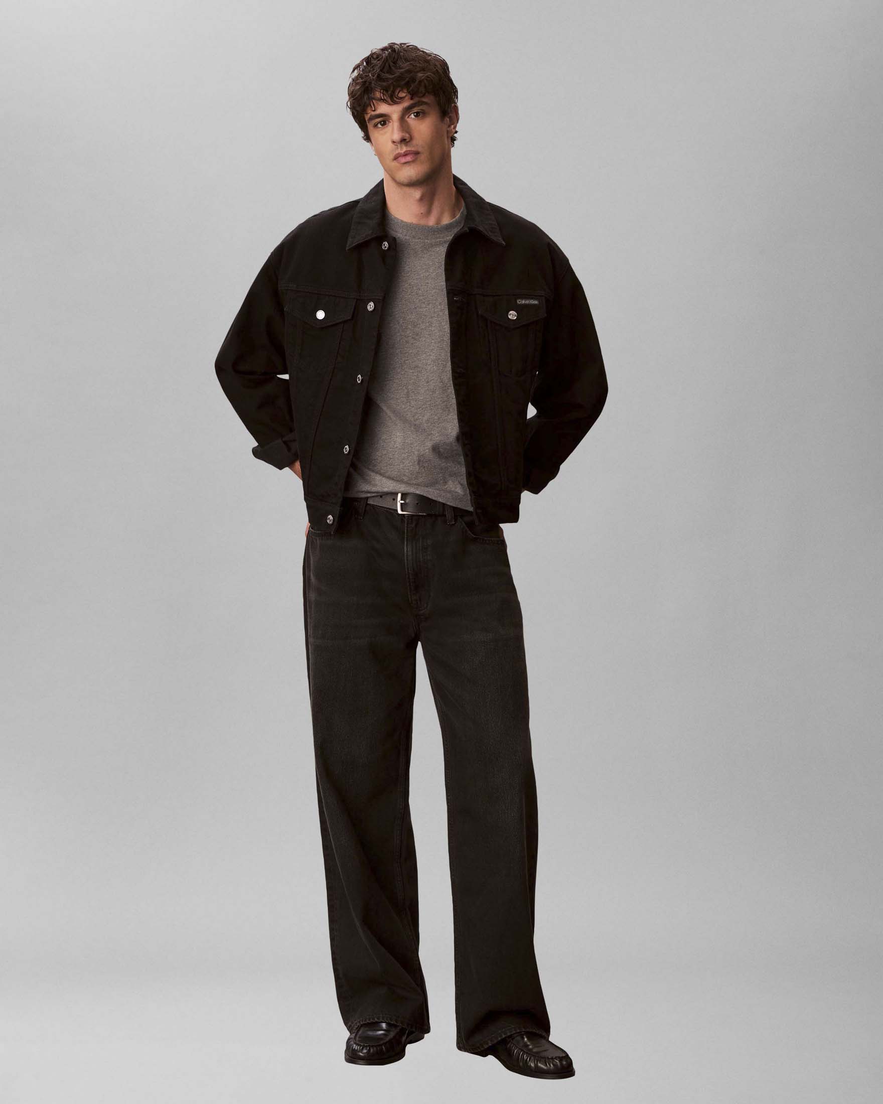 T-shirt Jeans grigia in jersey di cotone con logo ricamato