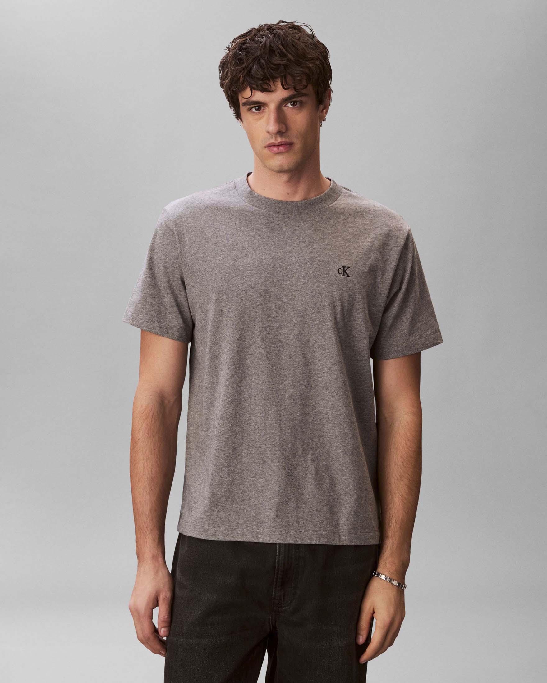 T-shirt Calvin Klein Jeans grigia in jersey di cotone con logo ricamato image
