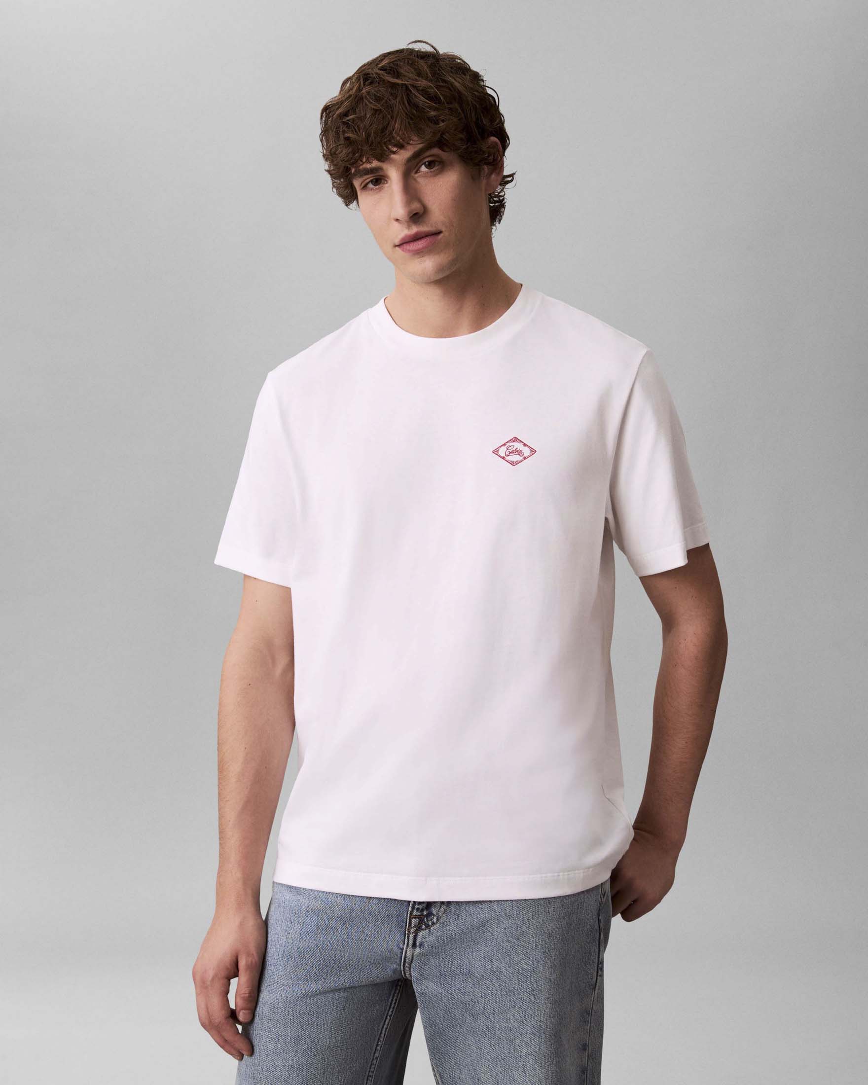 T-shirt mezza manica Calvin Klein Jeans bianca in cotone con stampa logo image