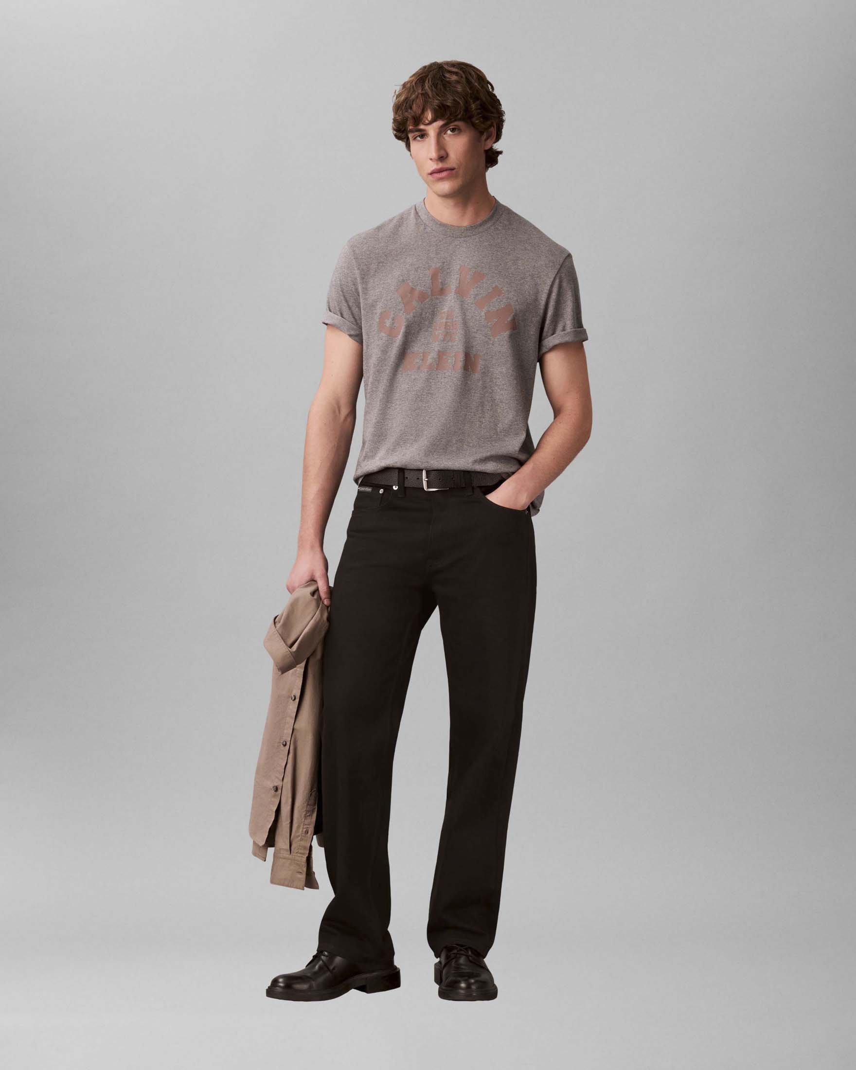 T-shirt Jeans grigia in cotone con stampa logo college
