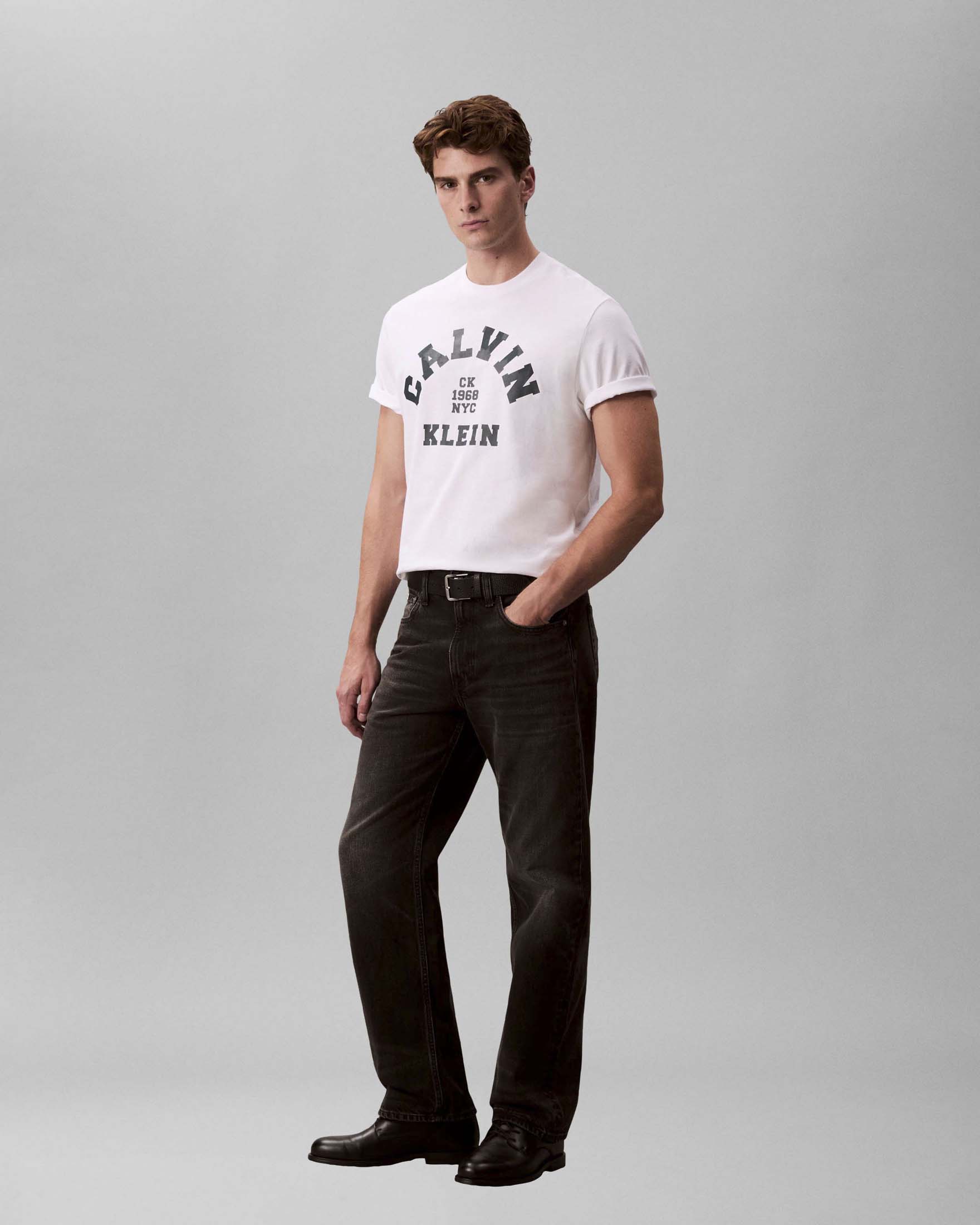 T-shirt mezza manica Jeans bianca in cotone con stampa logo