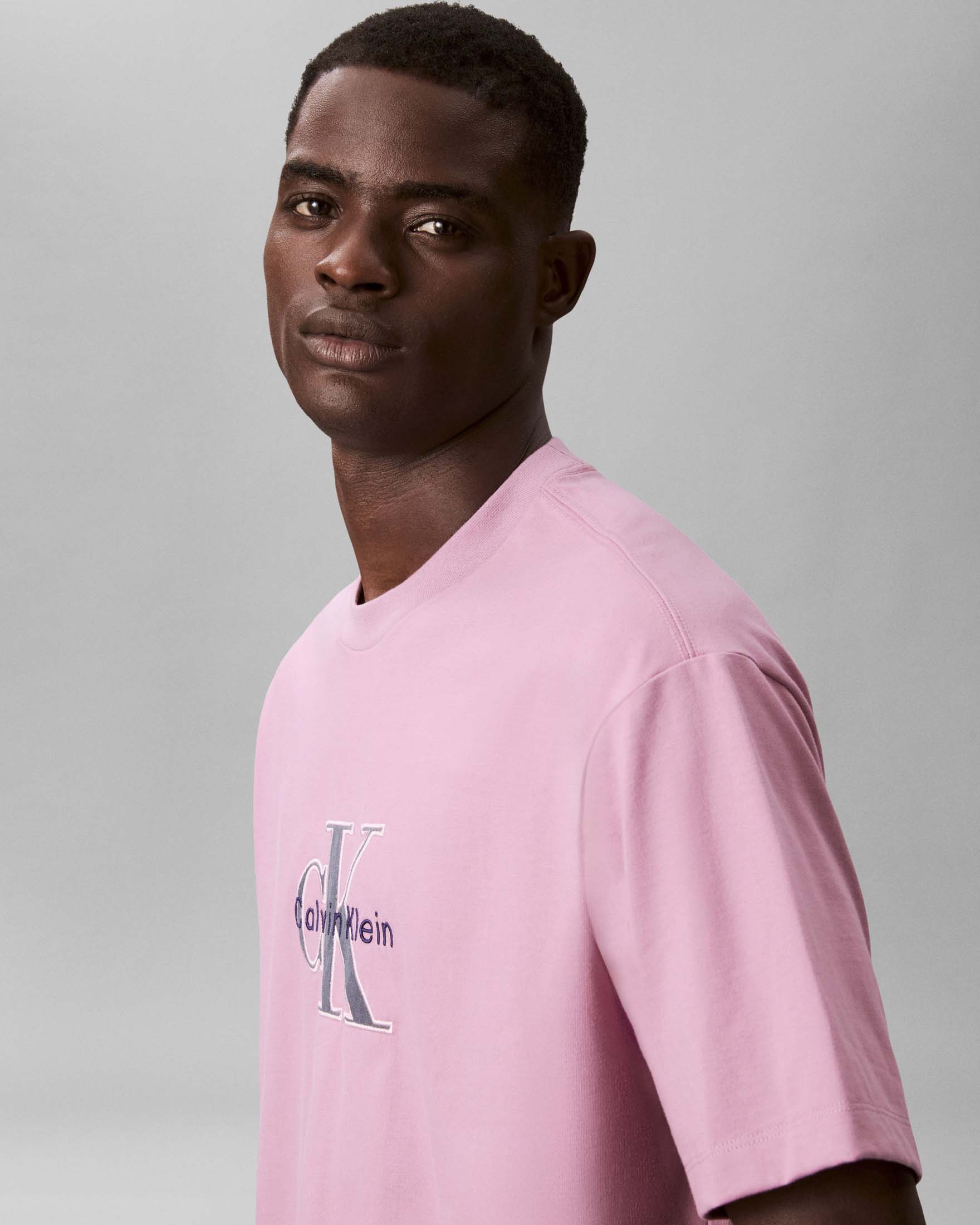 T-shirt mezza manica Calvin Klein Jeans rosa in cotone con ricamo logo monogramma