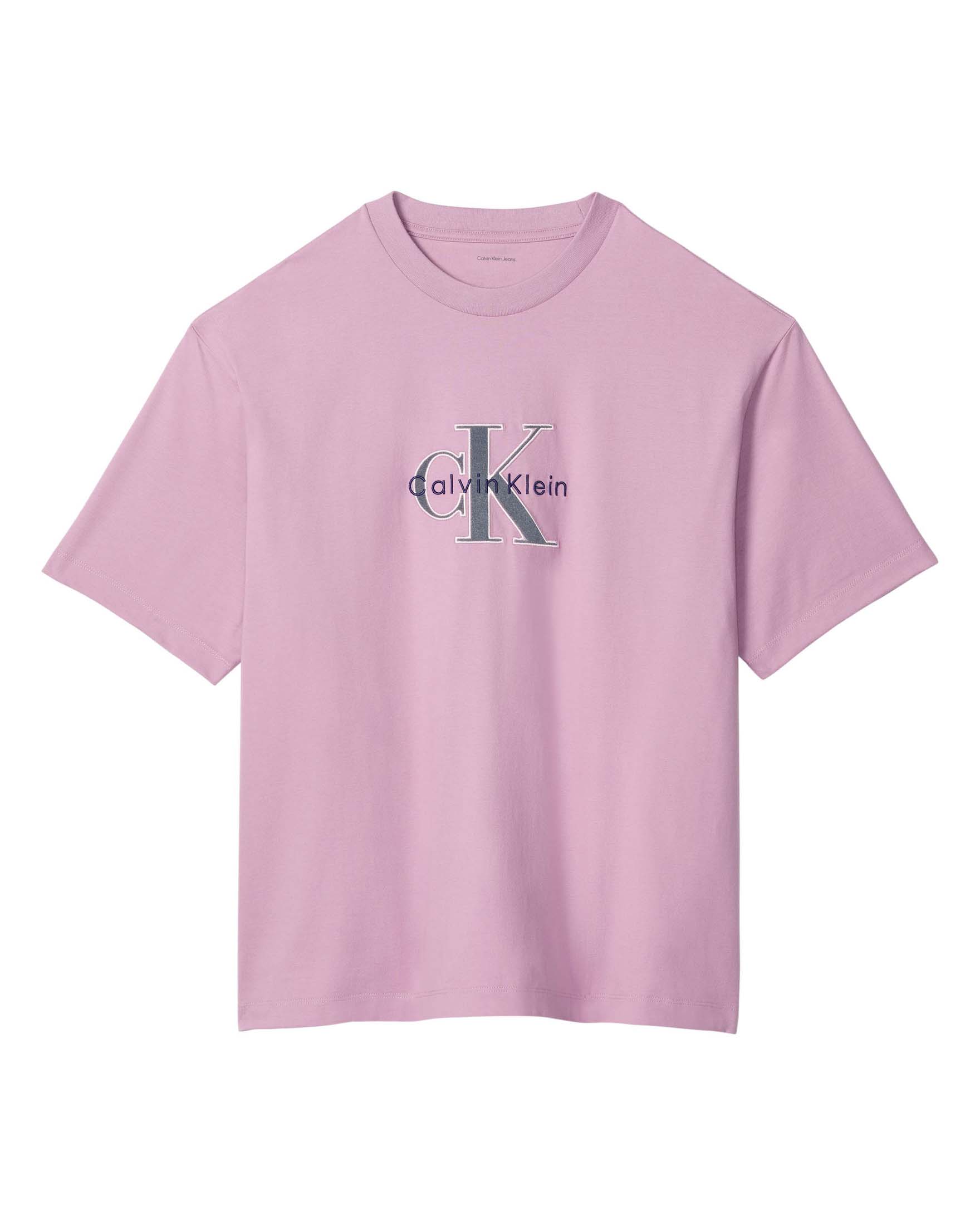T-shirt mezza manica Calvin Klein Jeans rosa in cotone con ricamo logo monogramma