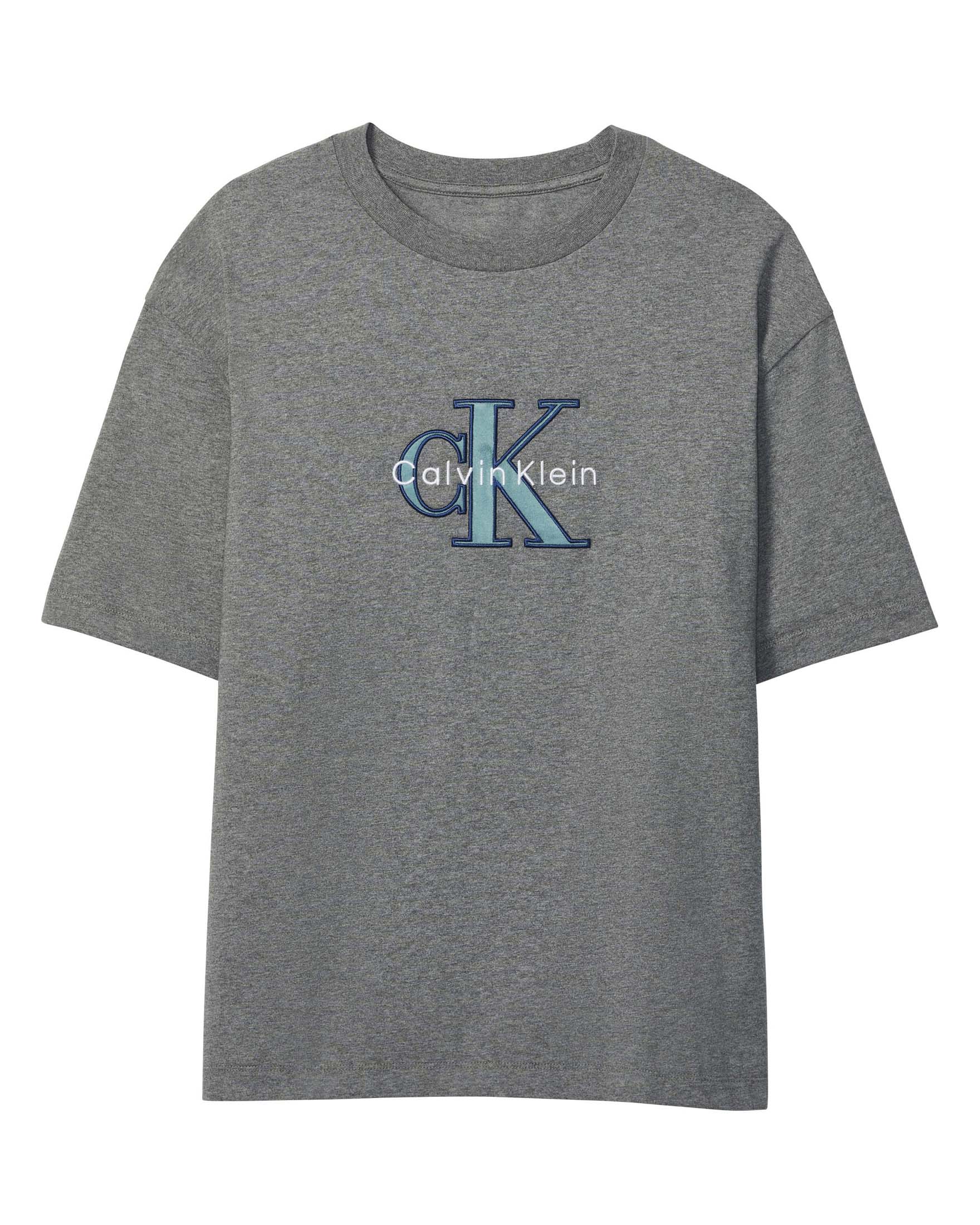 T-shirt Calvin Klein Jeans grigia in cotone con ricamo logo monogramma