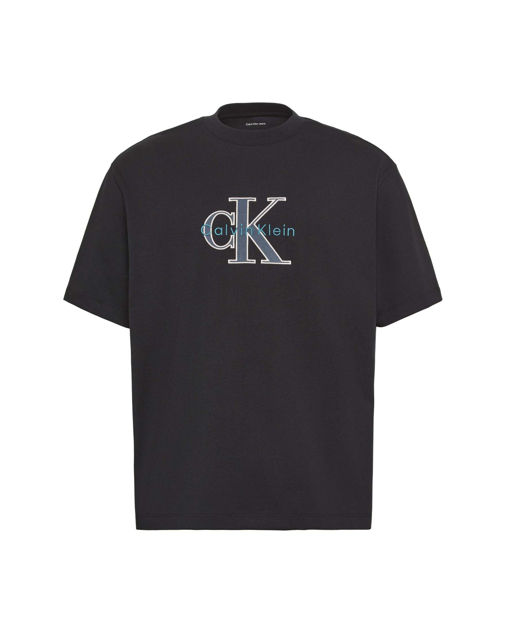 T-shirt mezza manica Calvin Klein Jeans nera in cotone con logo ricamato