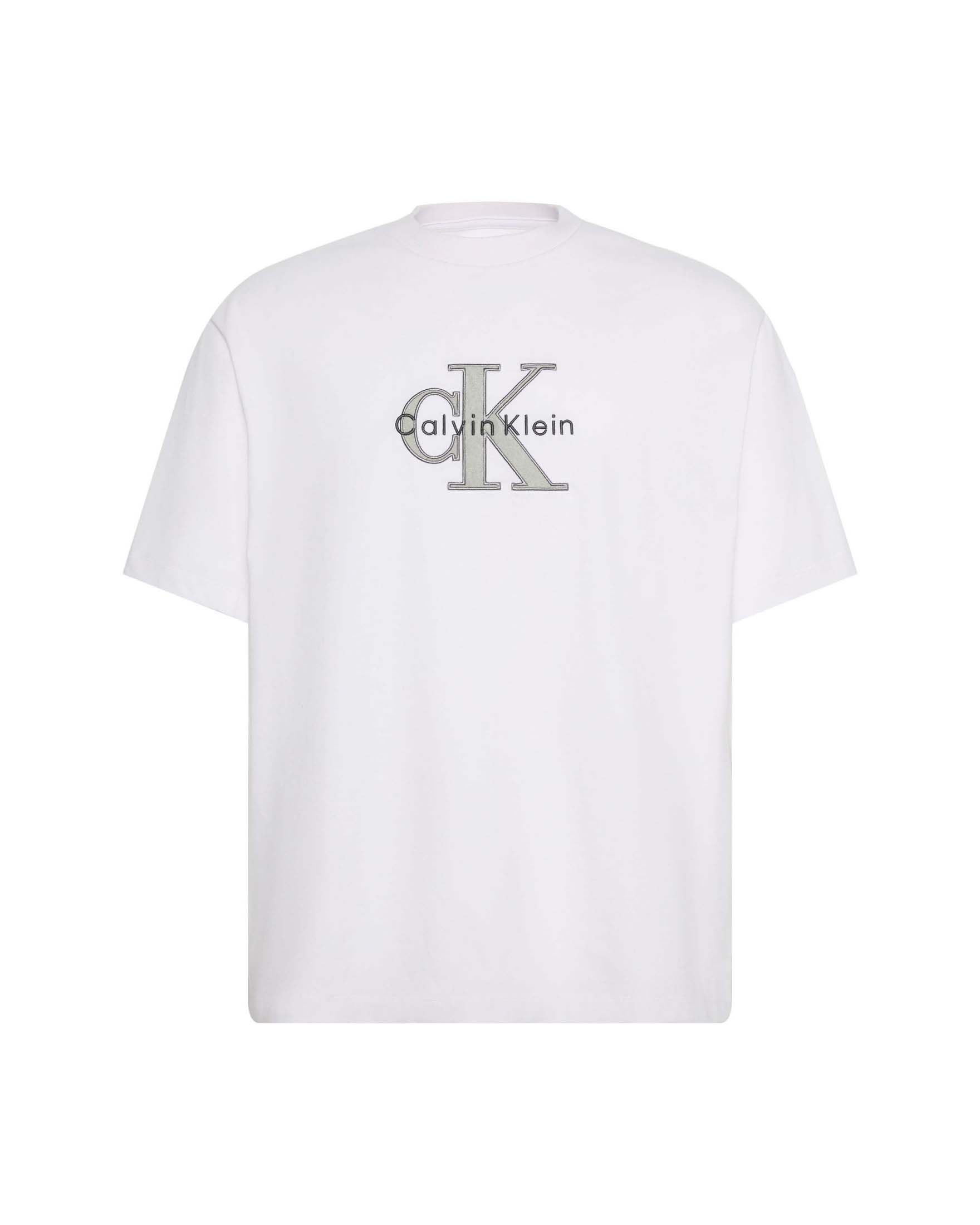 T-shirt mezza manica Calvin Klein Jeans bianca in cotone con ricamo logo