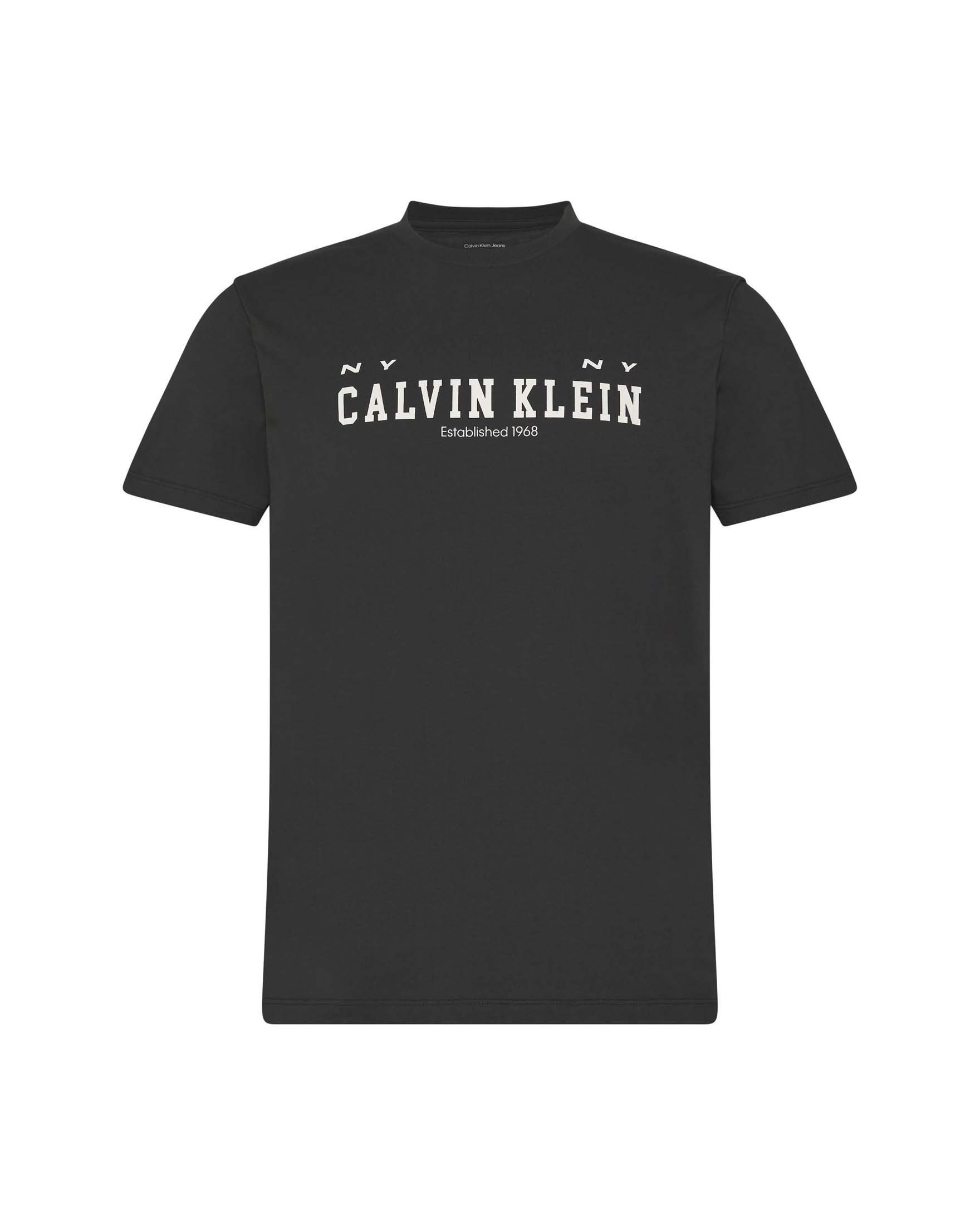 T-shirt Calvin Klein Jeans nera in cotone con stampa logo college