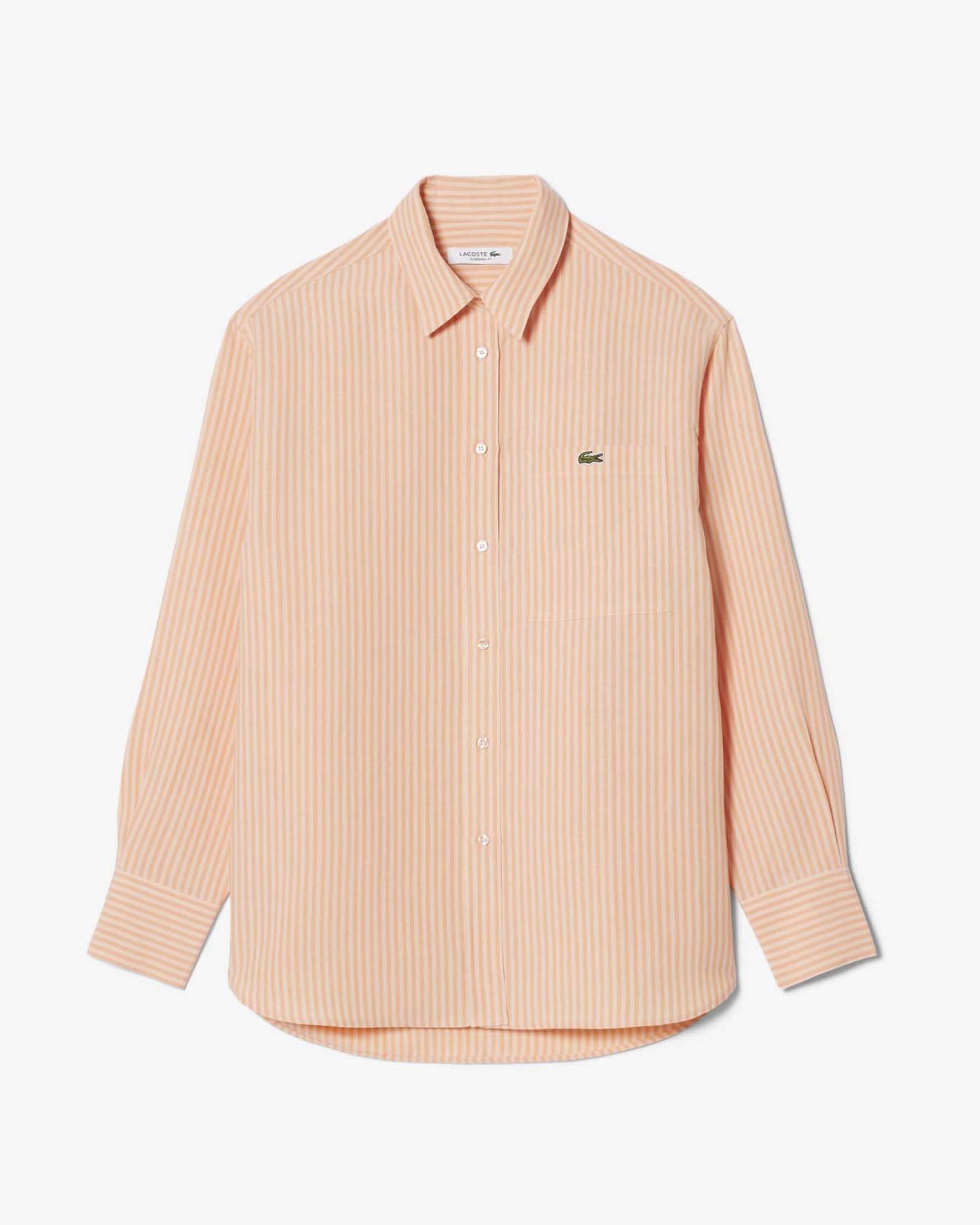 Camicia oversize in misto lino a righe bianche e arancioni