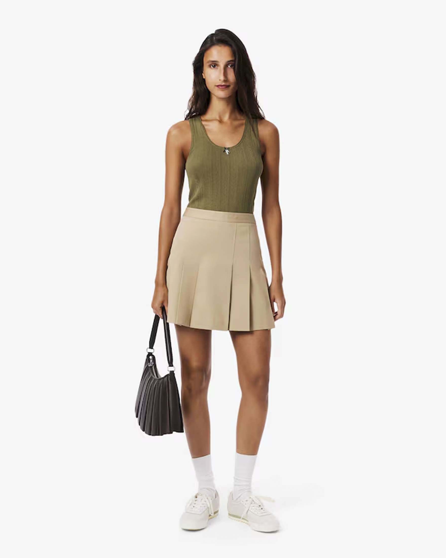 Gonna corta plissettata beige Lacoste in cotone elasticizzato