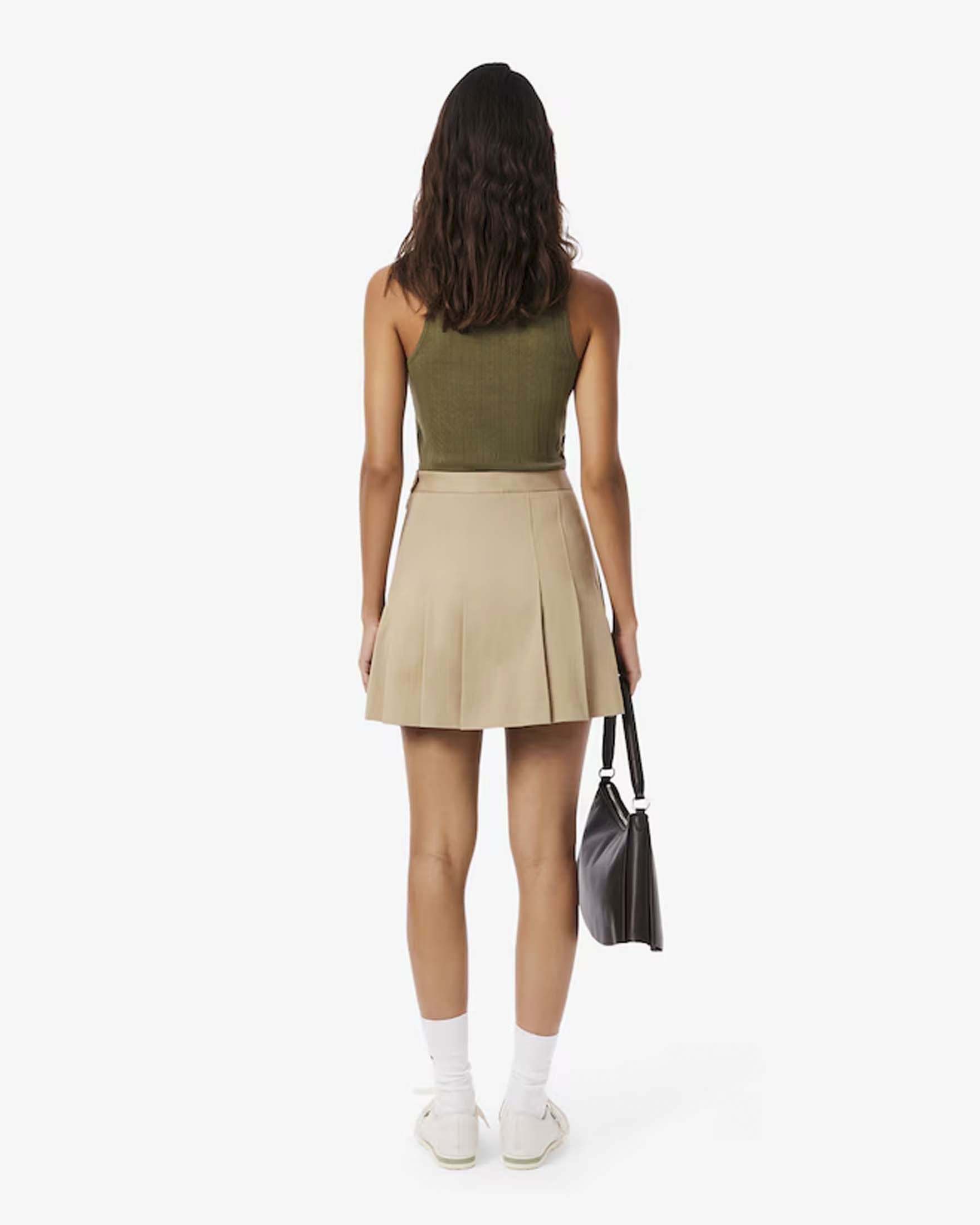 Gonna corta plissettata beige Lacoste in cotone elasticizzato image