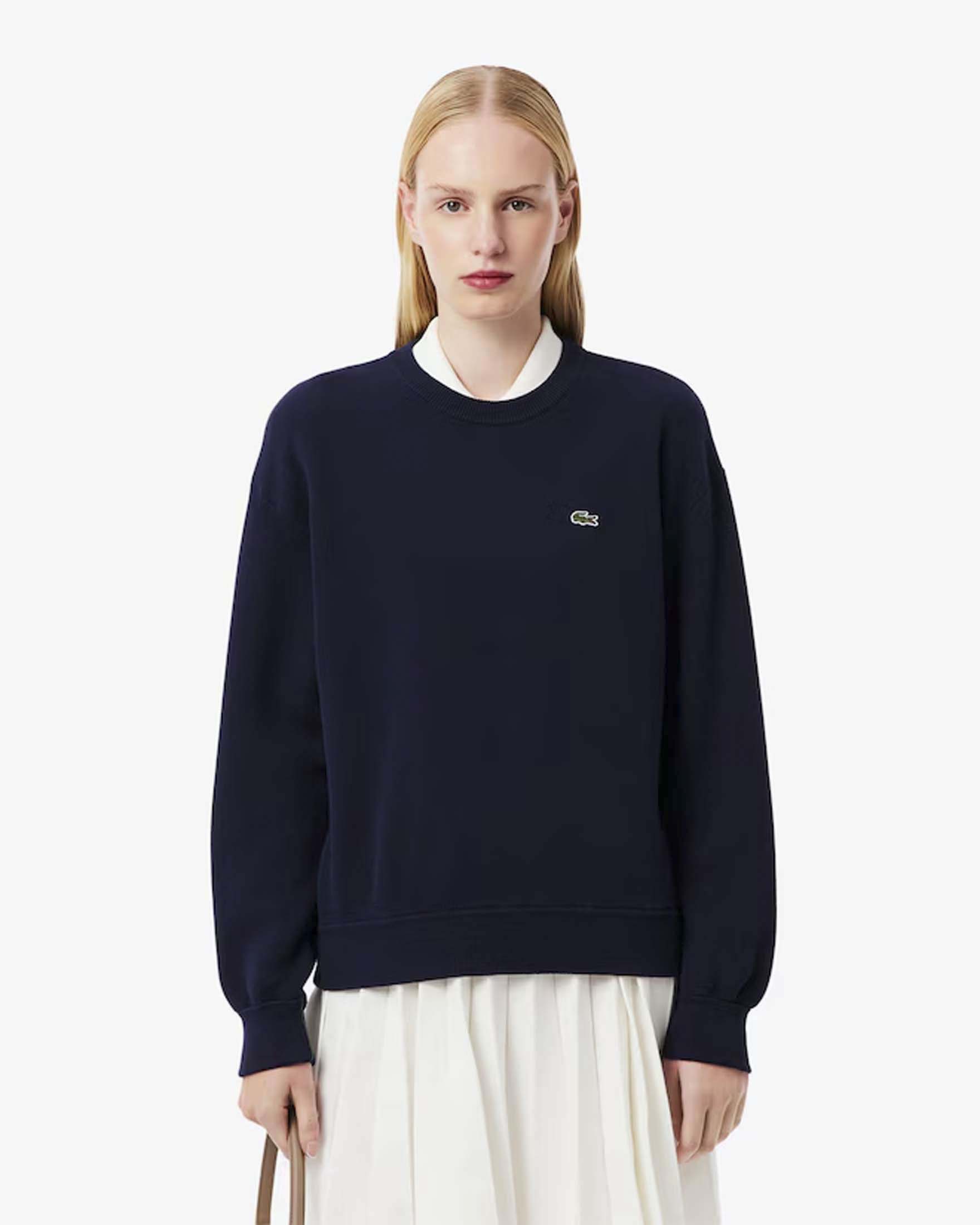 Maglione girocollo relaxed-fit blu in misto cotone e lana