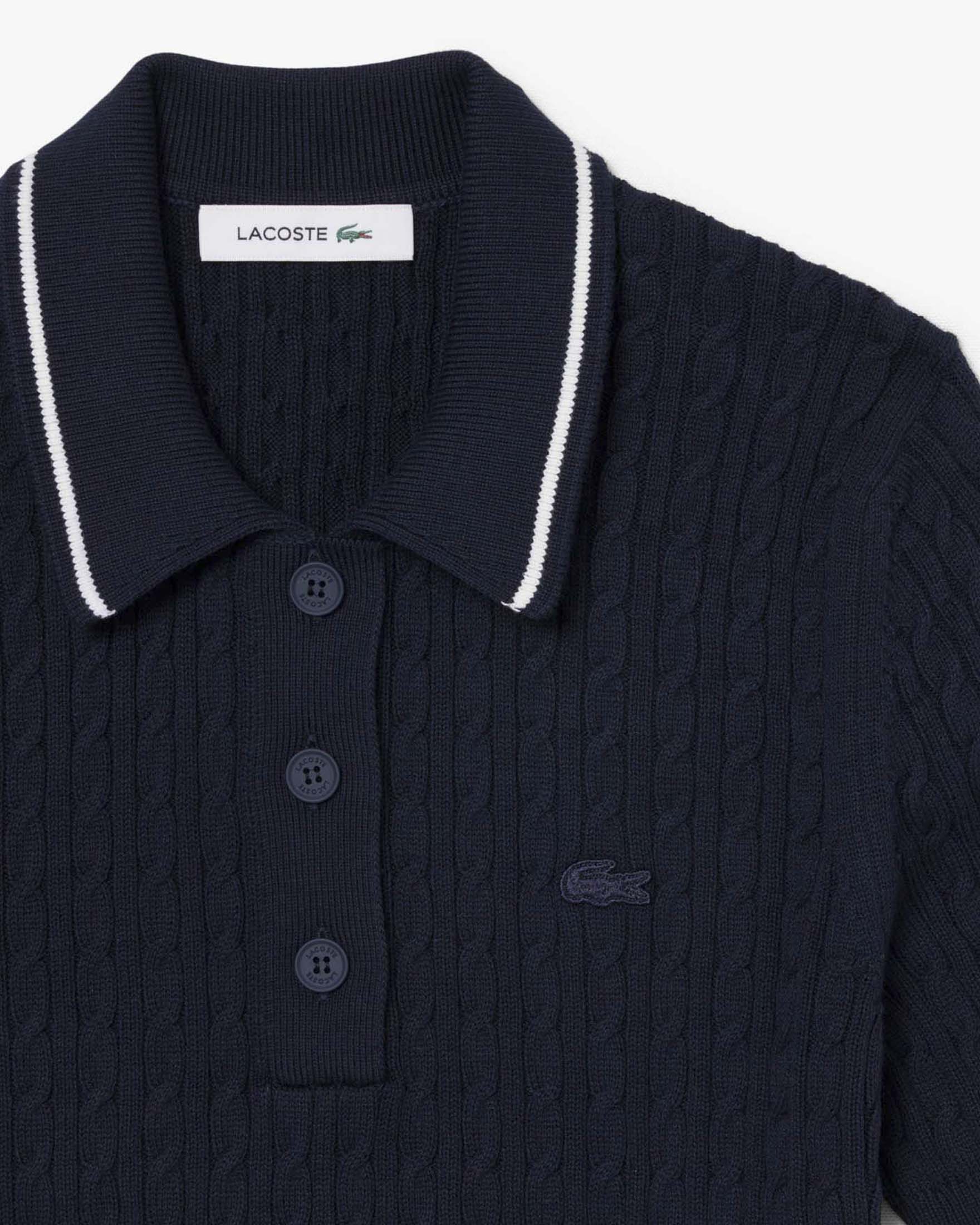 Polo in maglia a trecce blu Lacoste con bordino in contrasto image