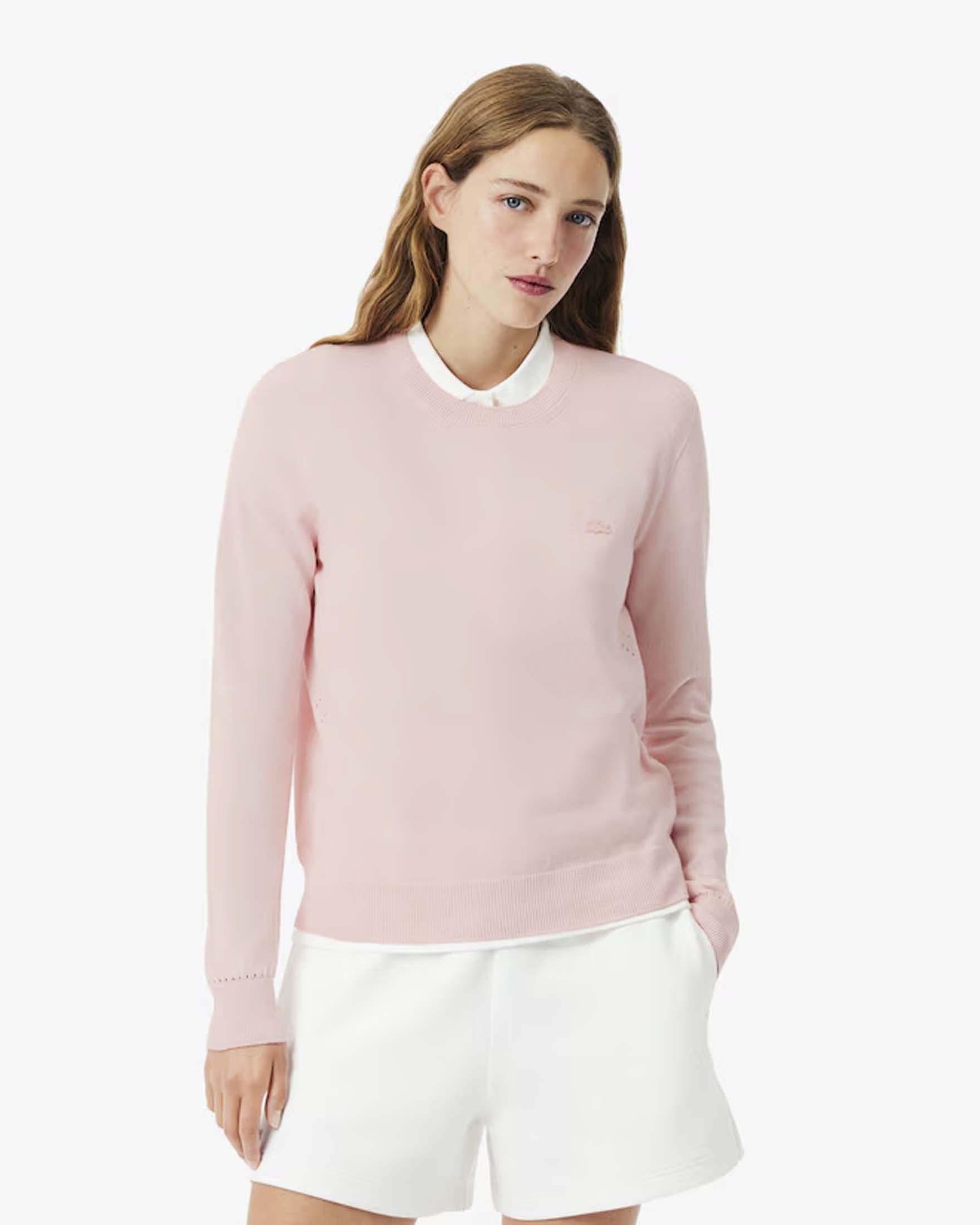Maglioncino girocollo rosa in cotone a maniche lunghe