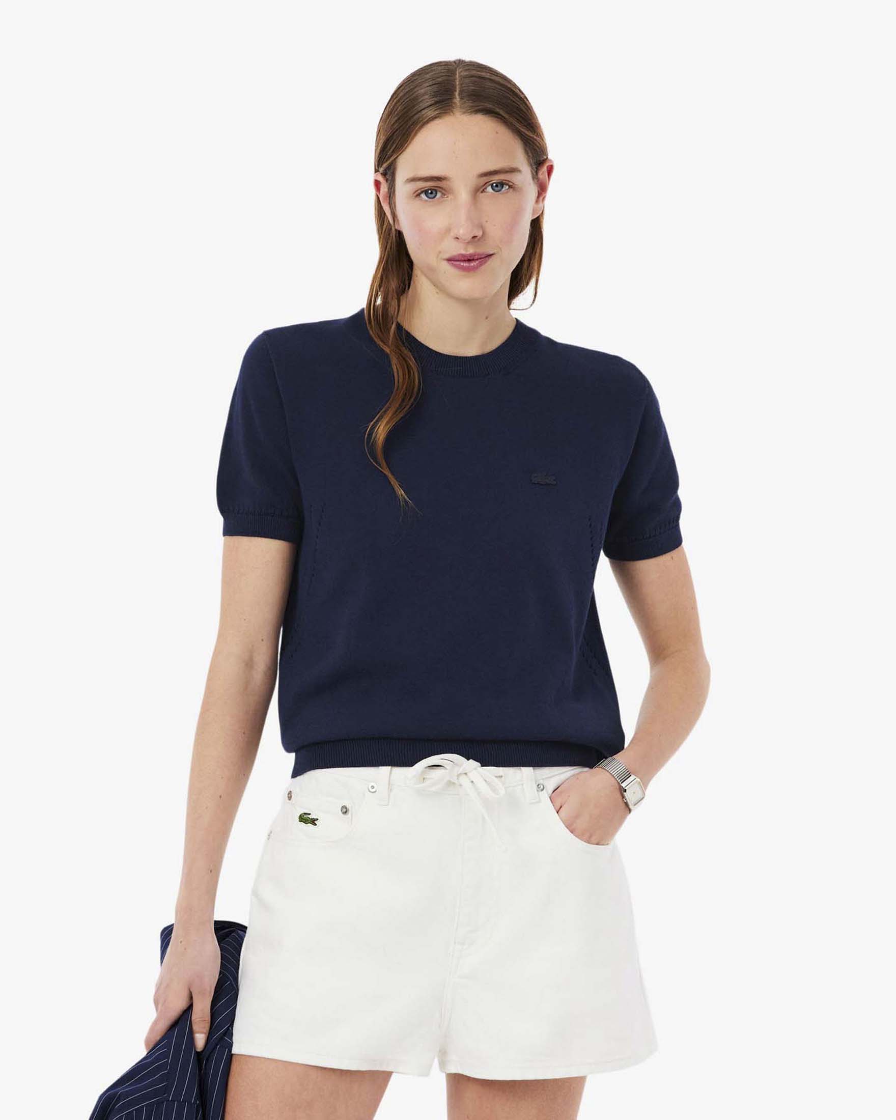 Maglia a maniche corte blu in cotone