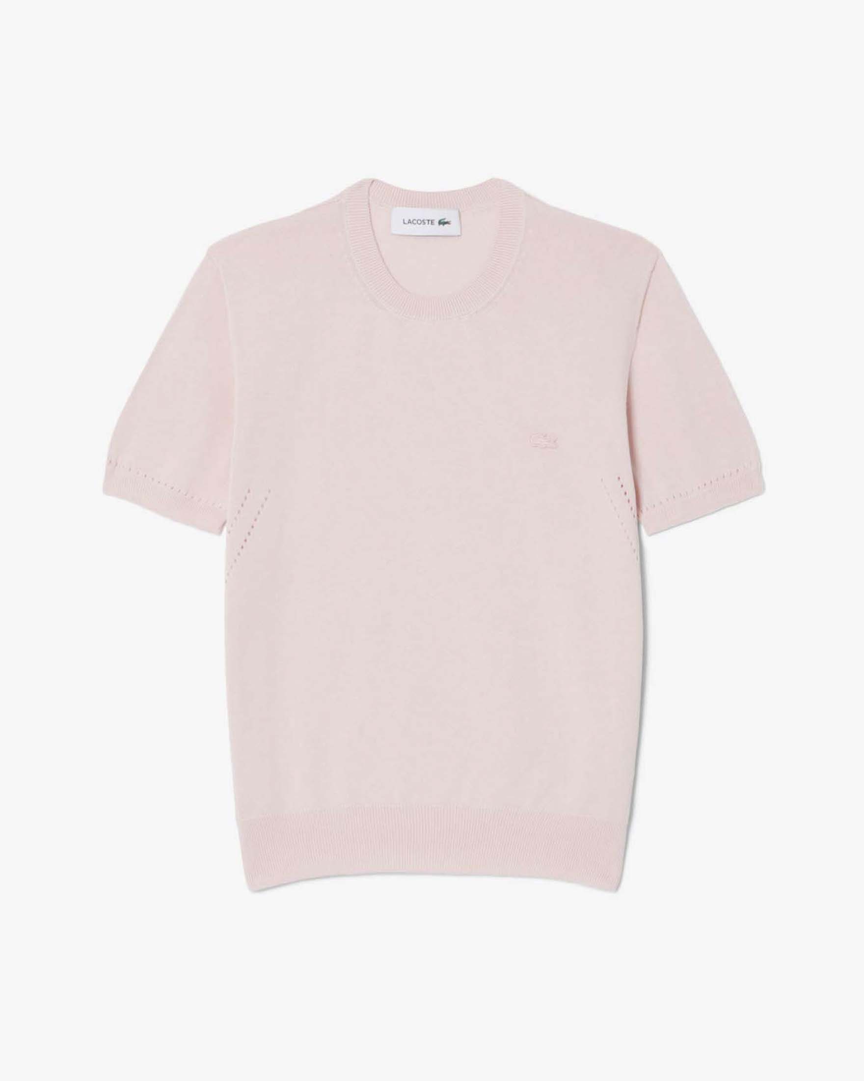 Lacoste — Maglia Lacoste a maniche corte rosa in cotone