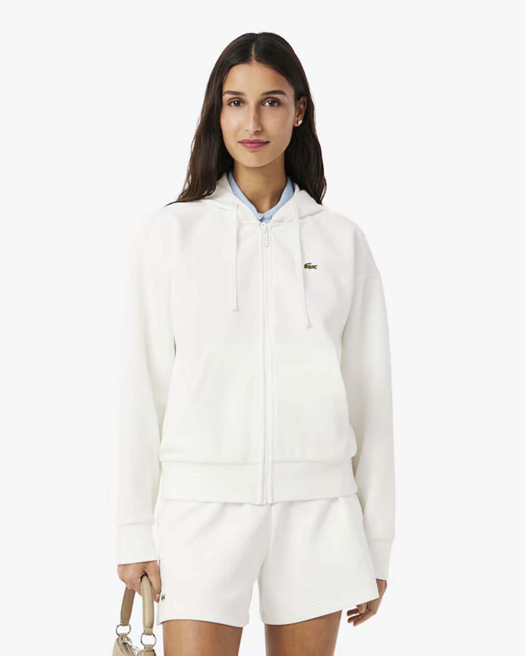 Felpa bianca con zip e cappuccio in misto cotone
