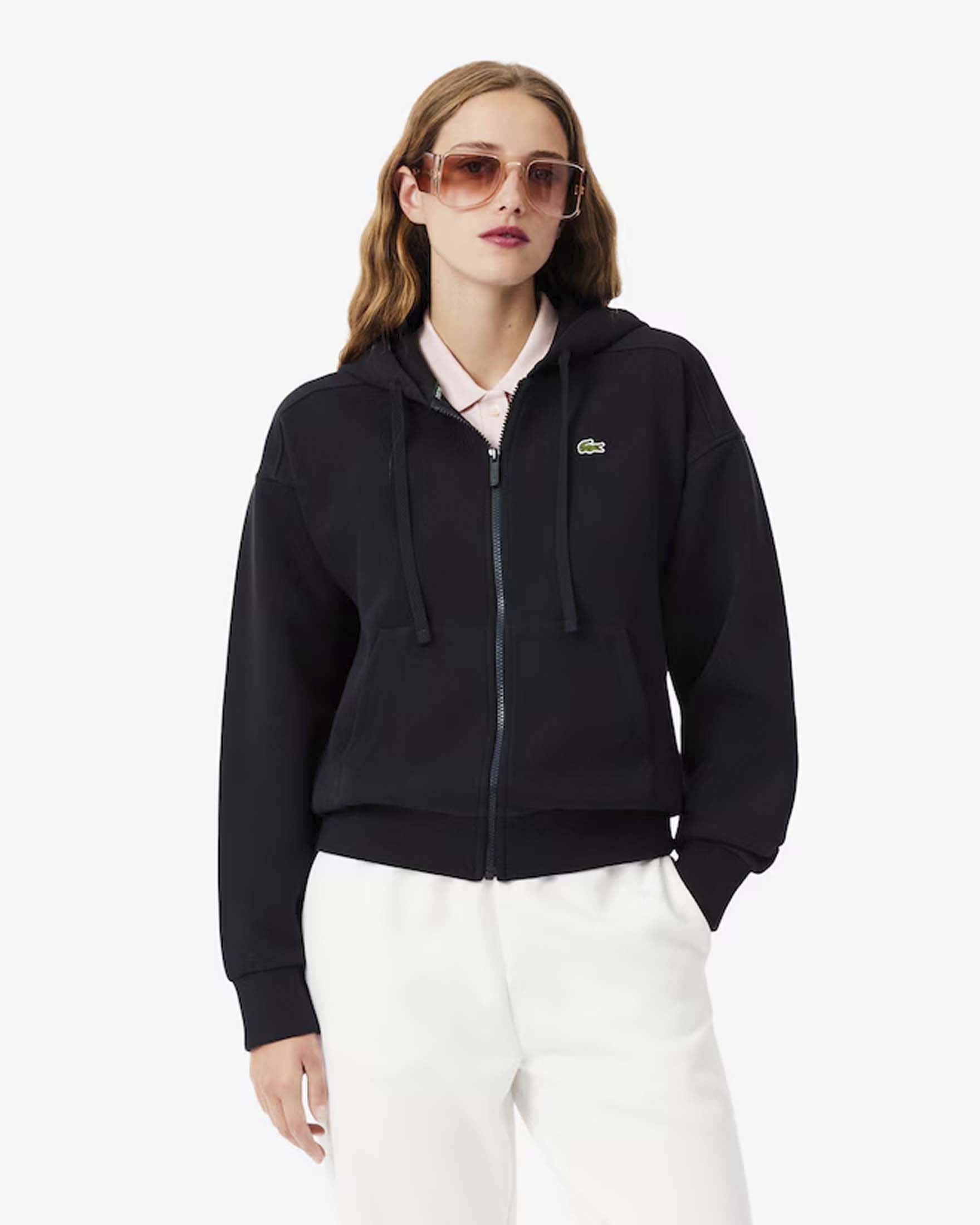 Felpa blu con zip e cappuccio in misto cotone