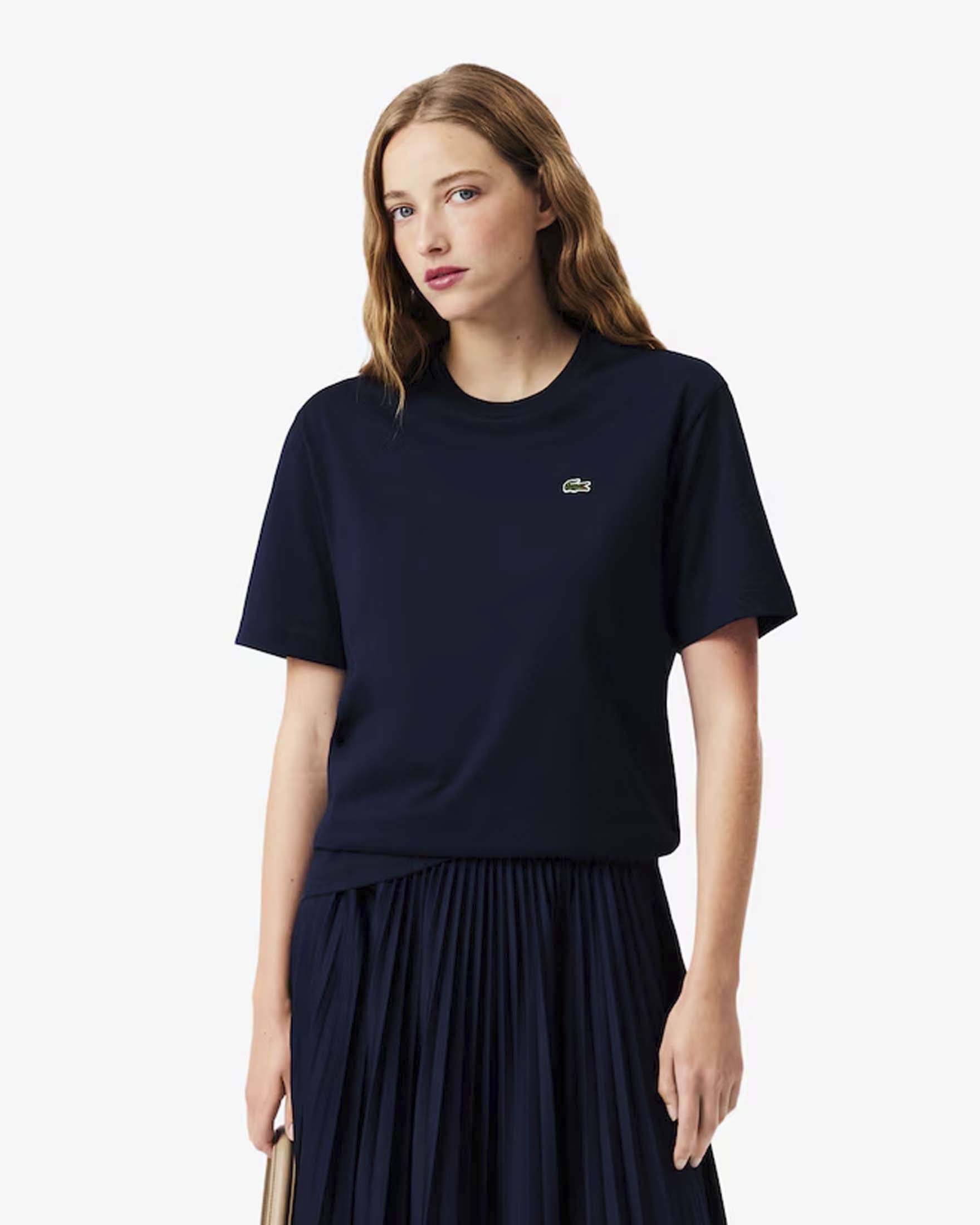 T-shirt blu Lacoste in cotone Pima relaxed fit