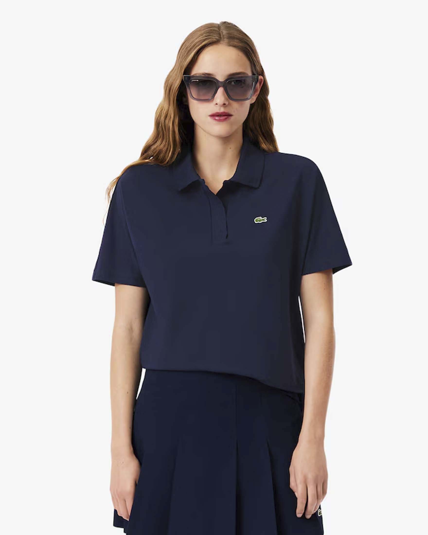Polo Lacoste relaxed fit blu in piqué di cotone