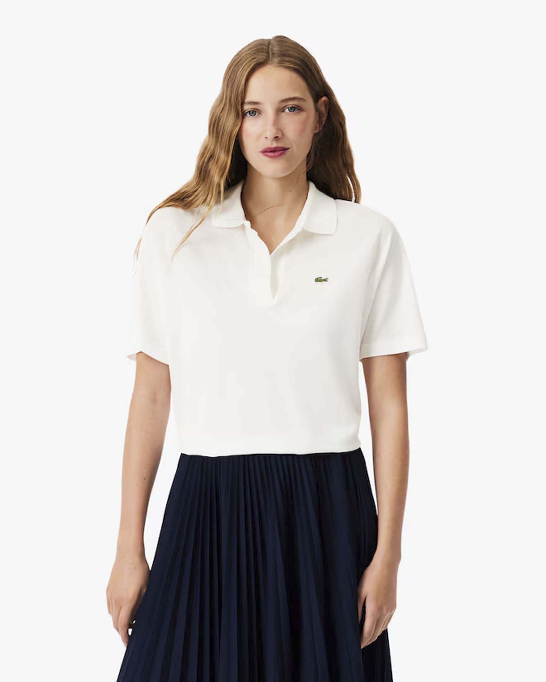 Polo relaxed fit avorio in piqué di cotone