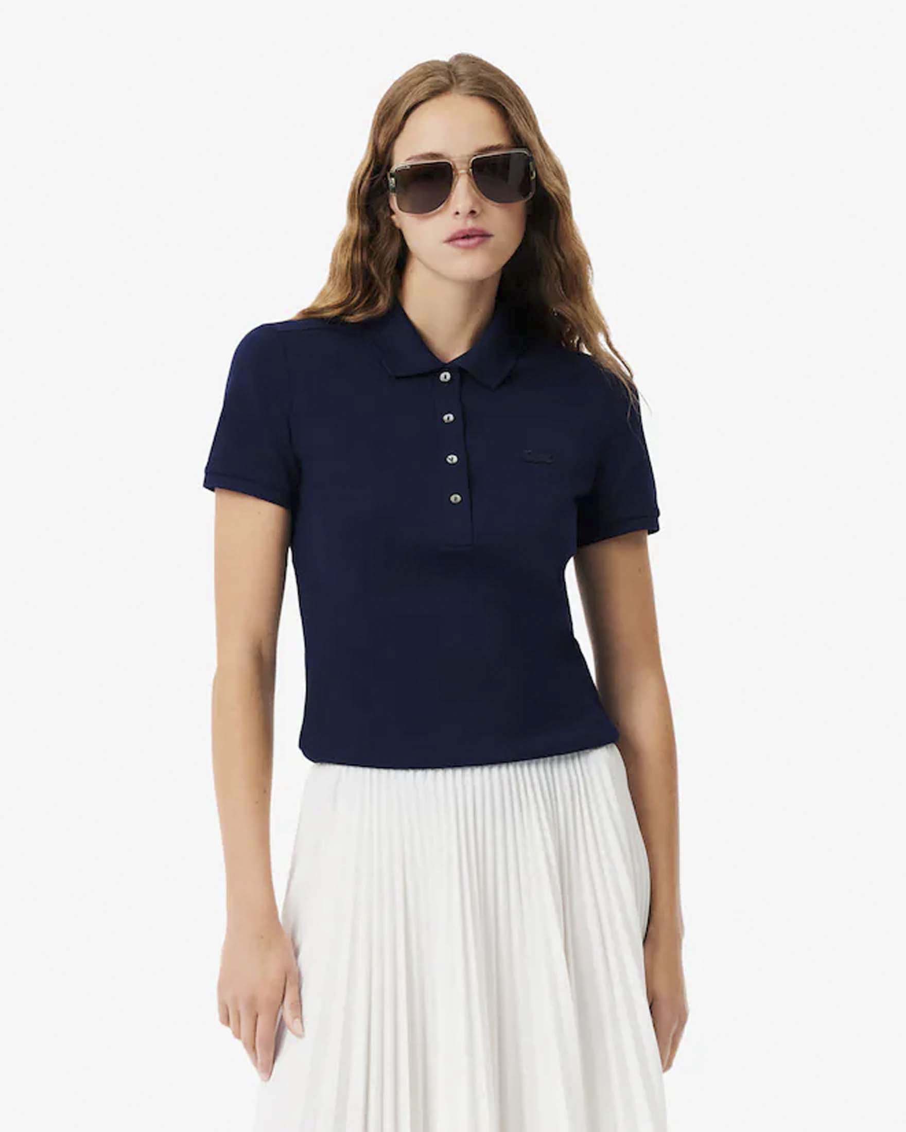 Polo blu in piqué di cotone stretch