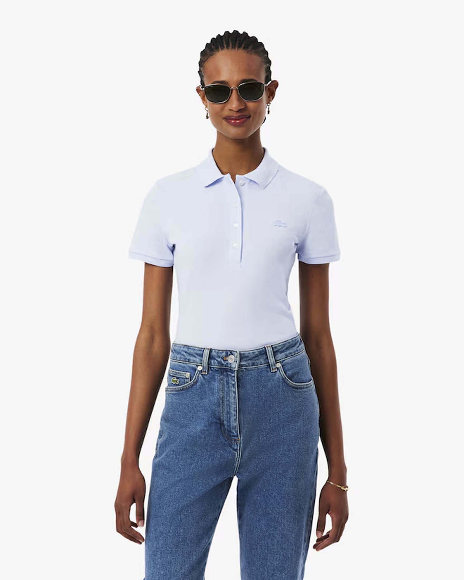Polo azzurra in piqué di cotone stretch