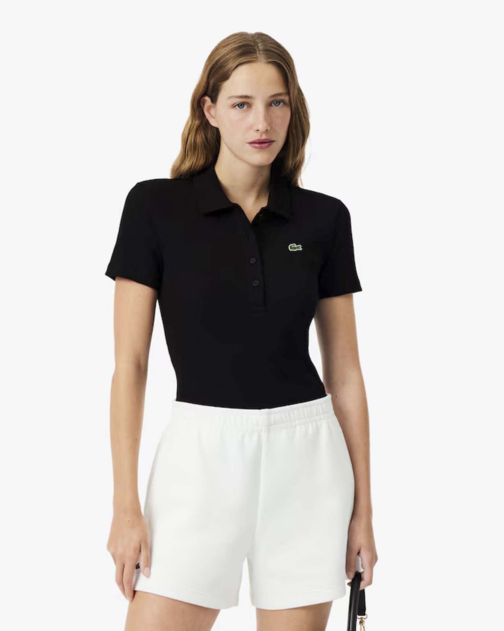 Polo nera Lacoste in cotone a costine slim fit