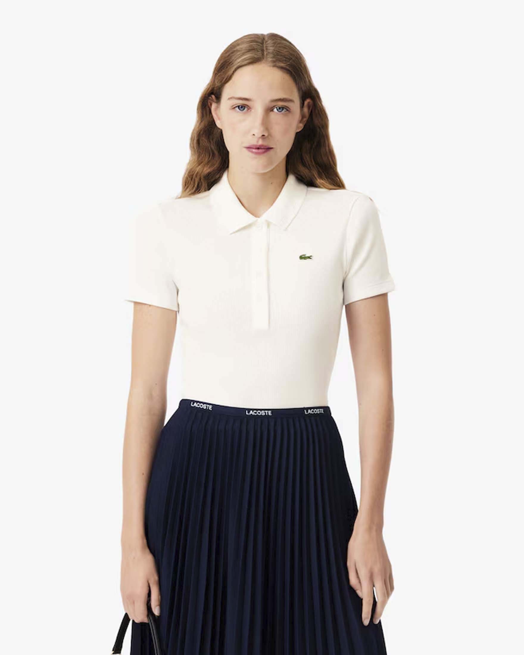 Polo color avorio in cotone a costine slim fit