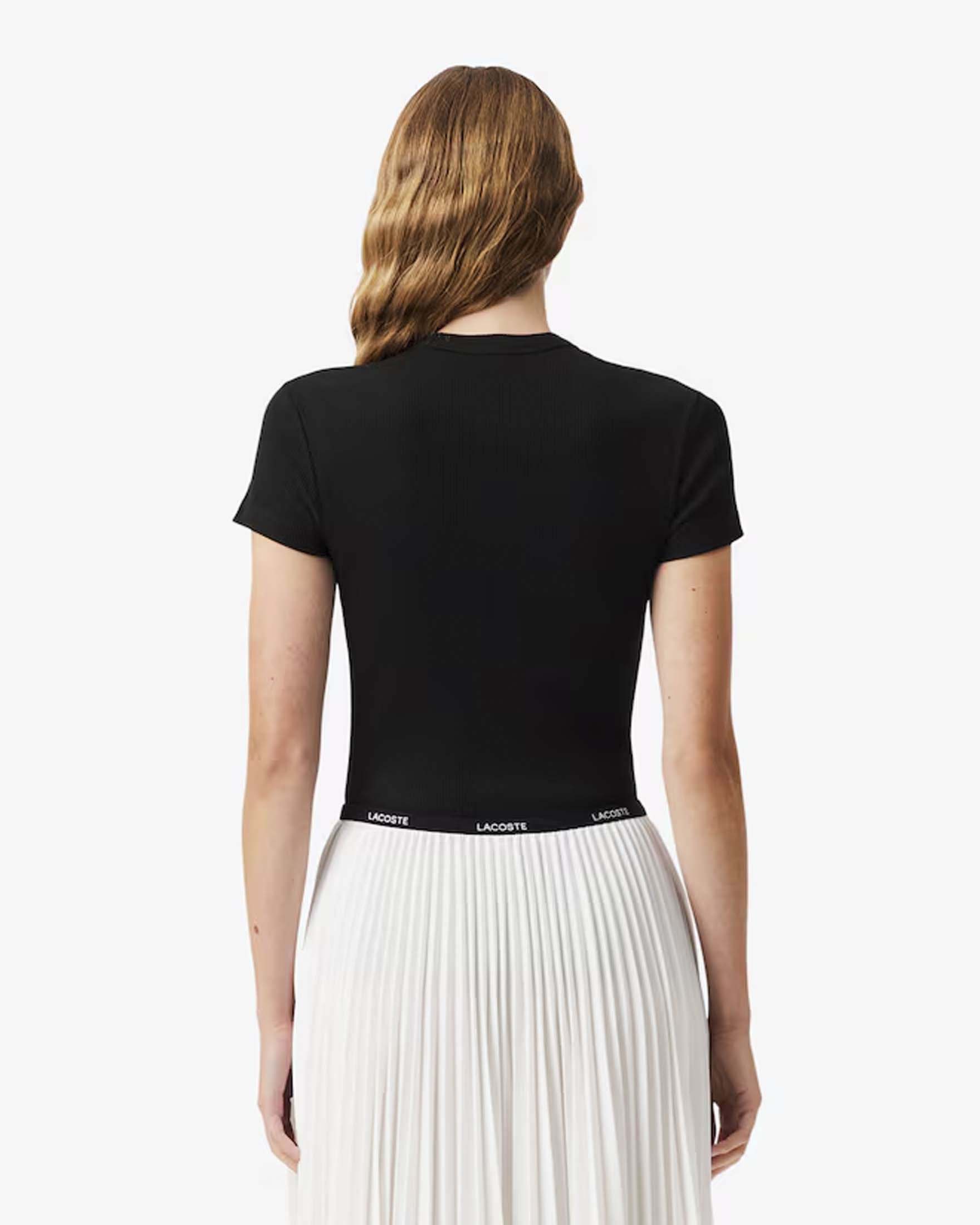 T-shirt girocollo nera Lacoste in cotone a costine slim fit image