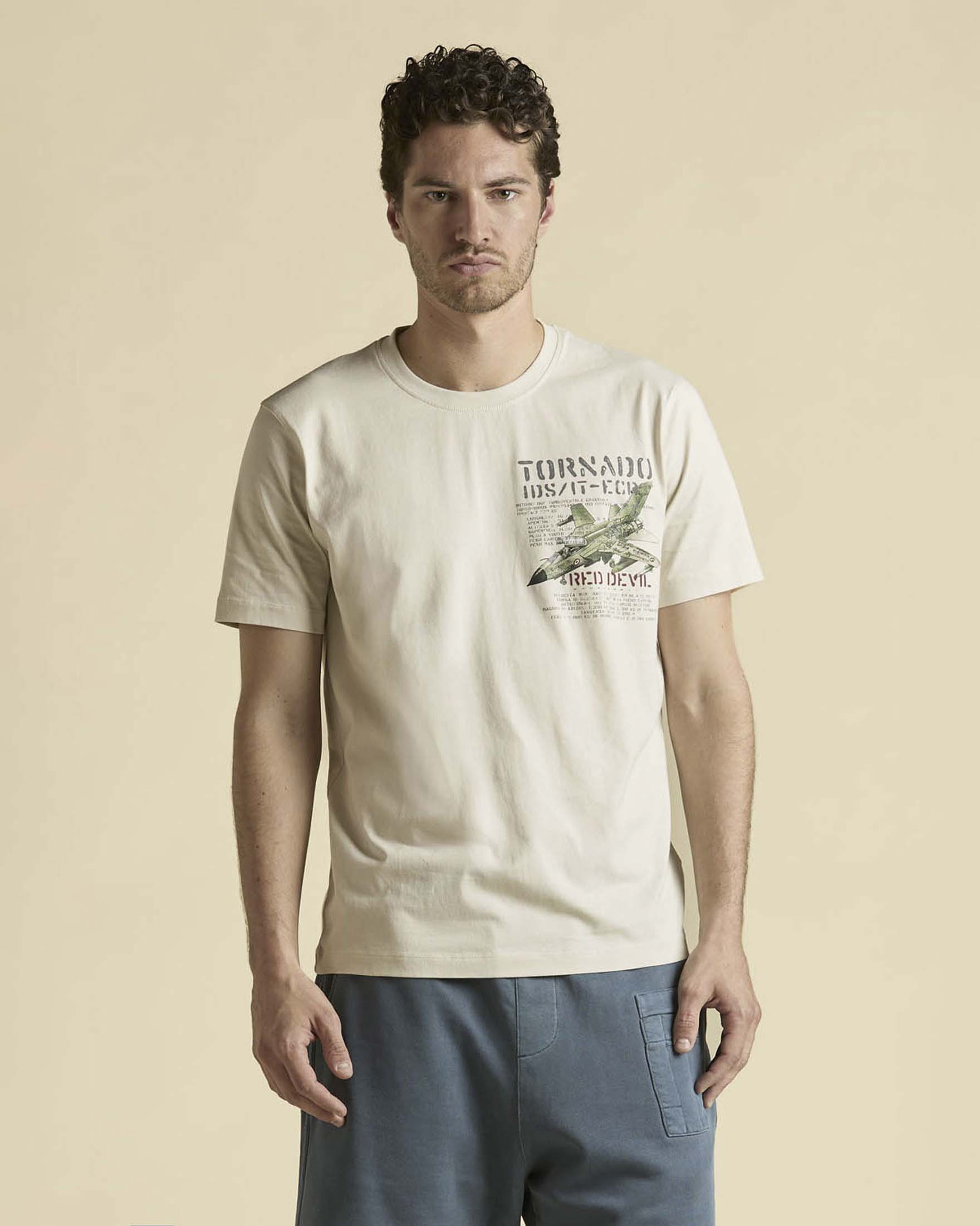 T-shirt panna mezza manica con stampa Tornado