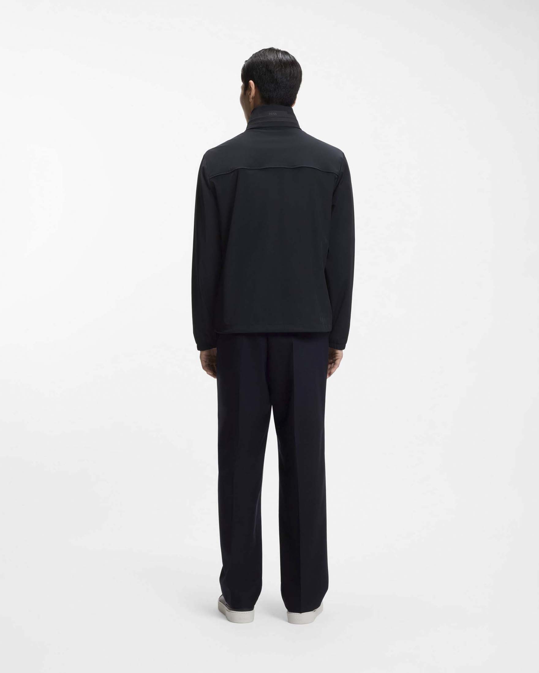 Giubbino Boss blu in tessuto tecnico stretch idrorepellente con cappuccio estraibile image