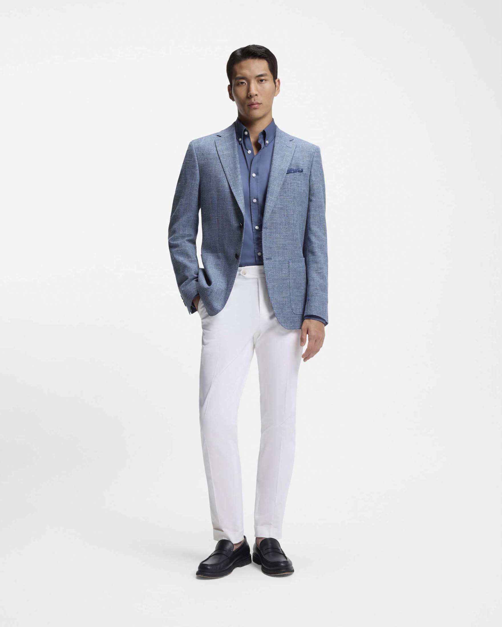 Pantalone chino Boss Genius bianco in gabardina di cotone stretch