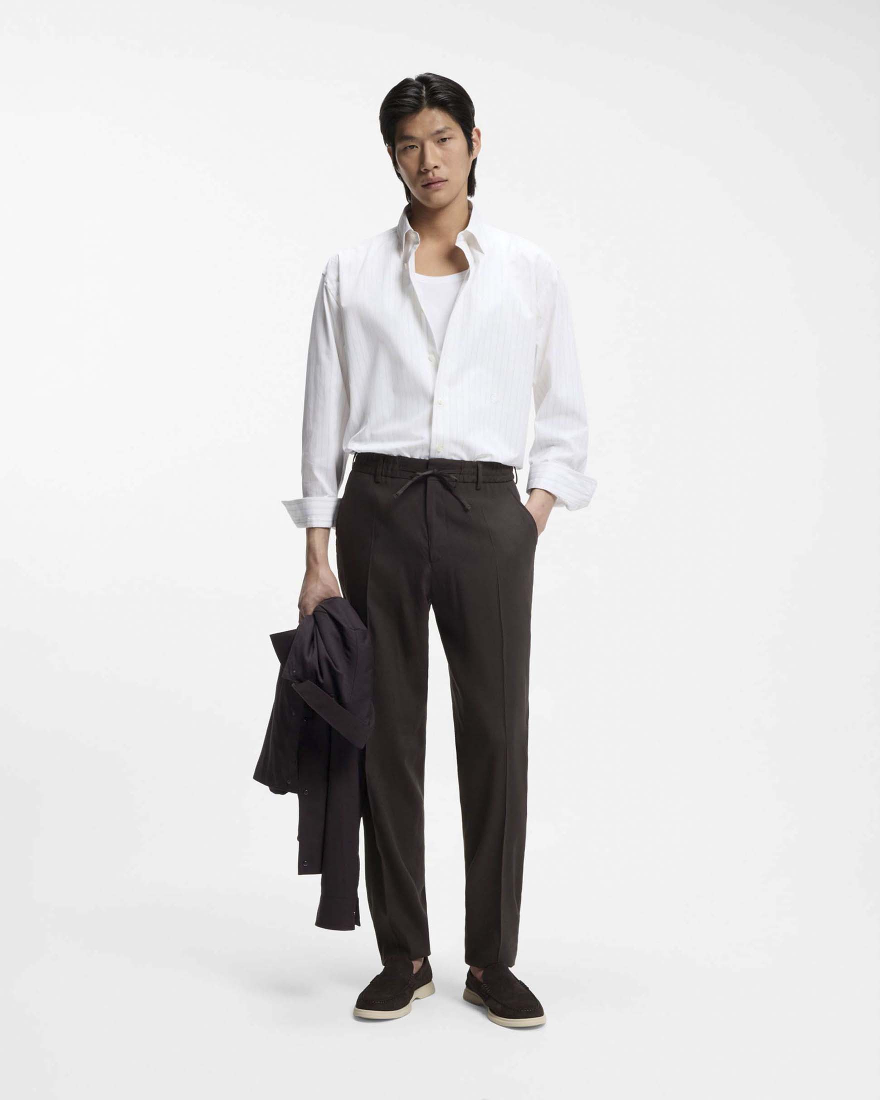 Pantalaccio Boss marrone in misto lino e viscosa stretch