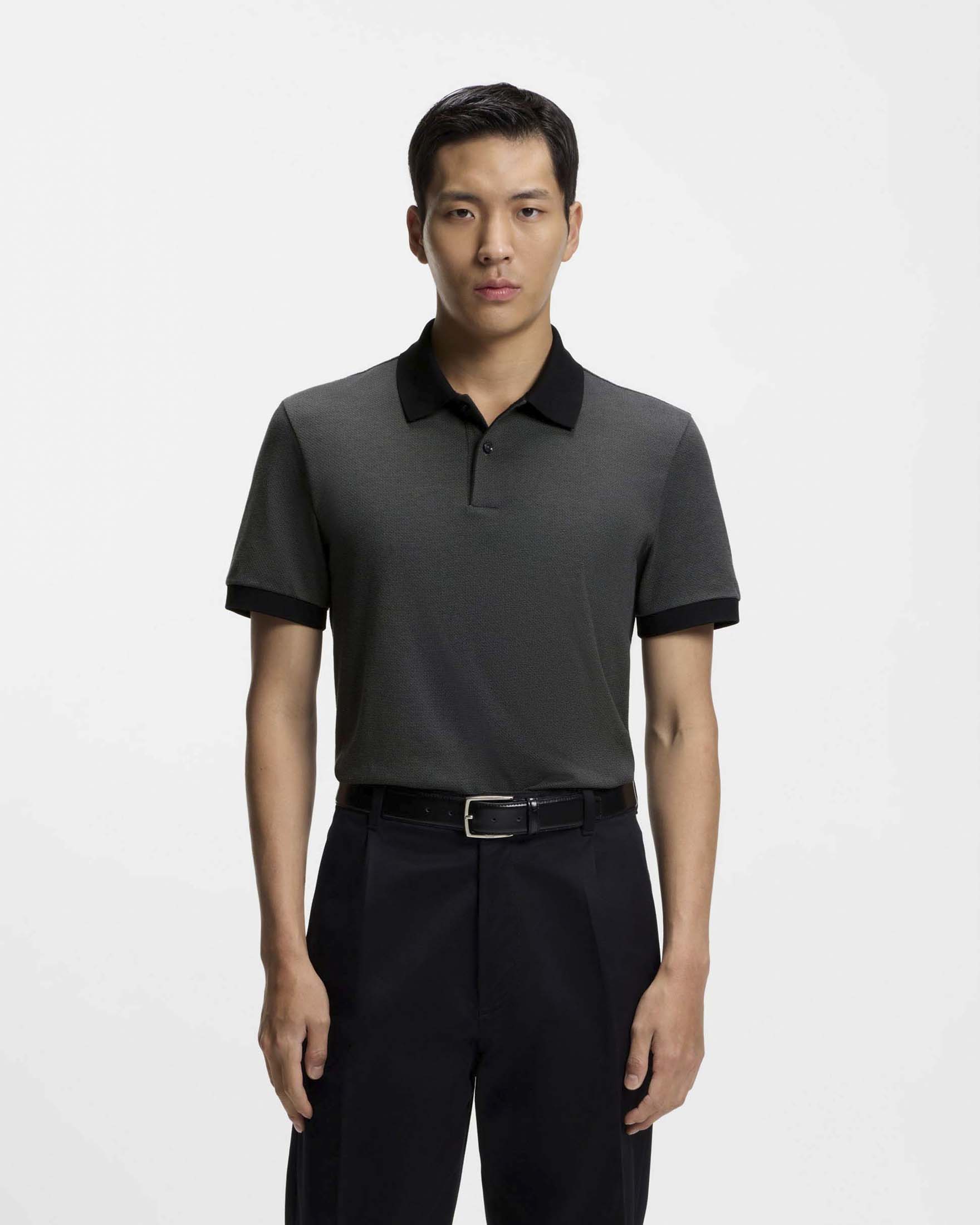 Polo Boss mezza manica Parlay grigio antracite in cotone micro armatura