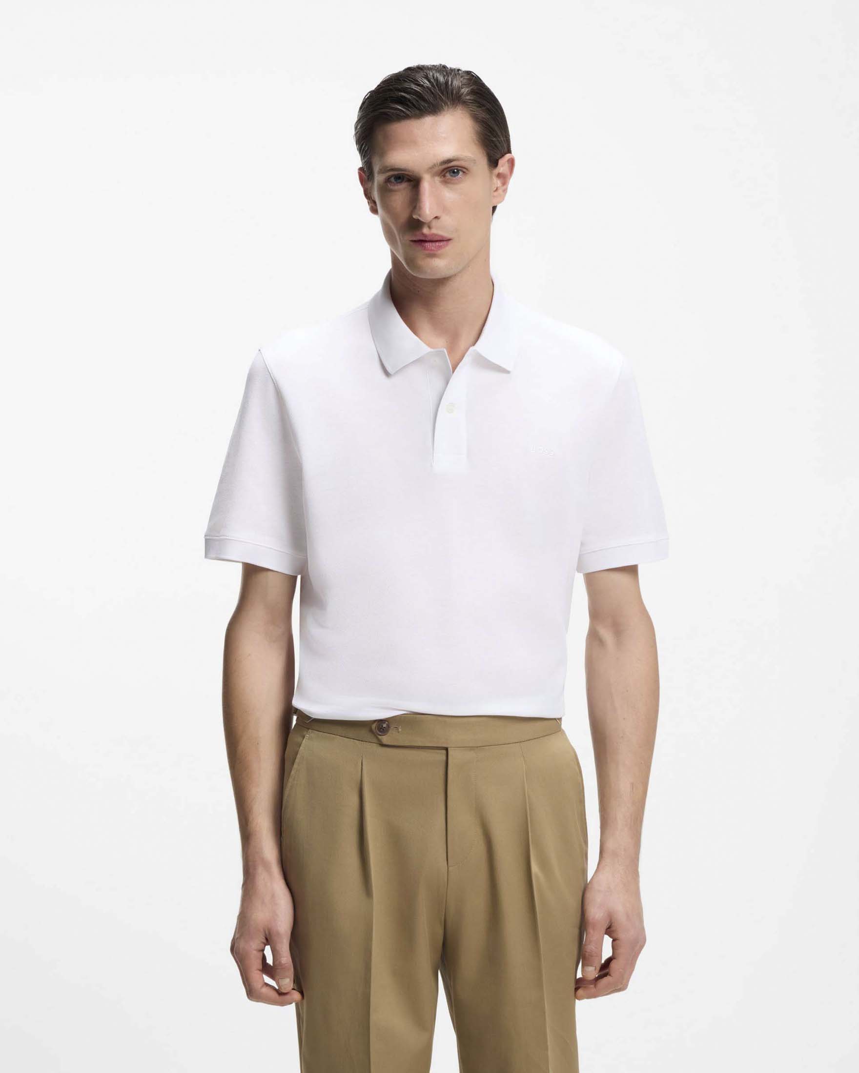 Polo mezza manica Boss Pallas bianca in piquè di puro cotone