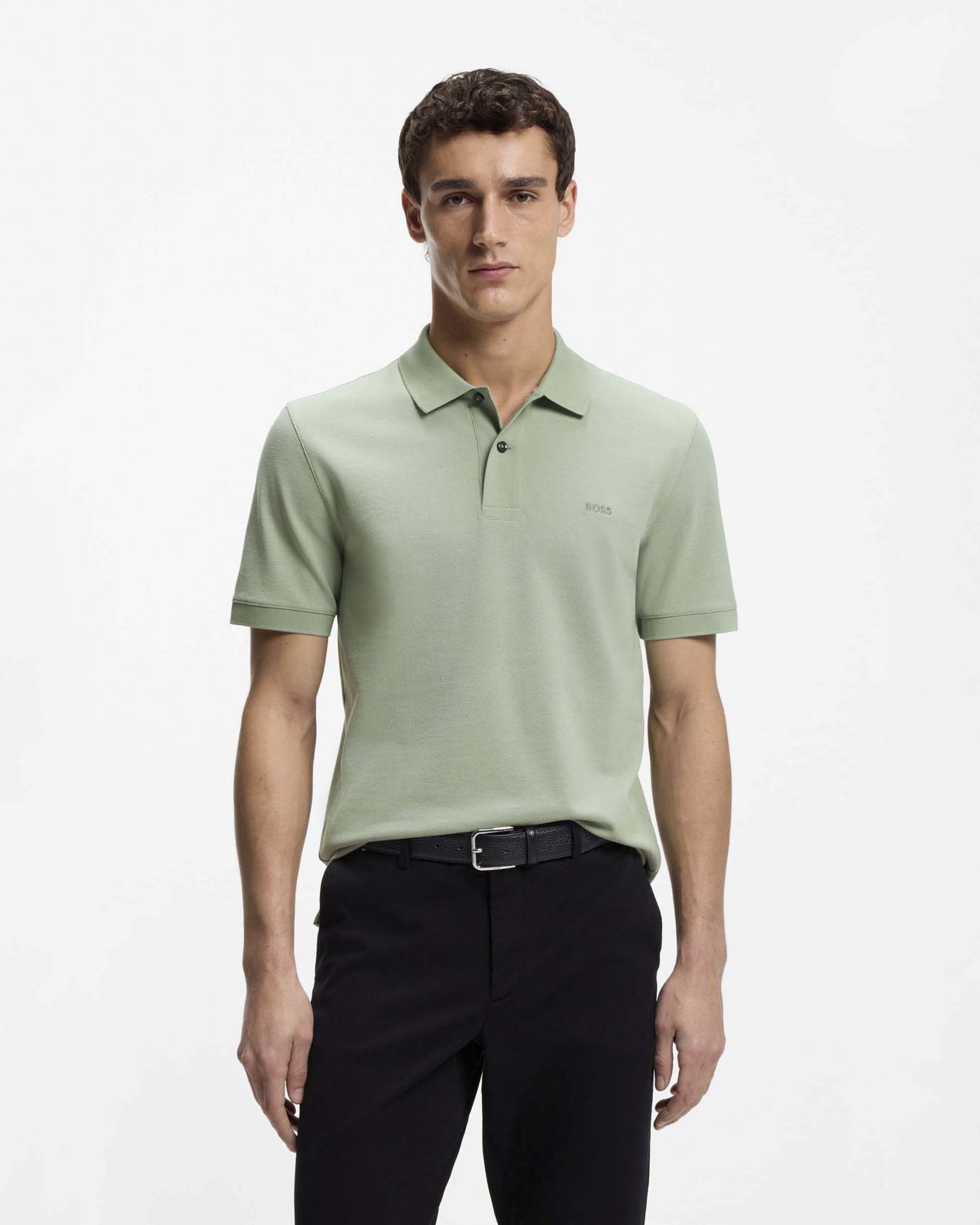 Polo mezza manica Boss Pallas verde salvia in piquè di puro cotone