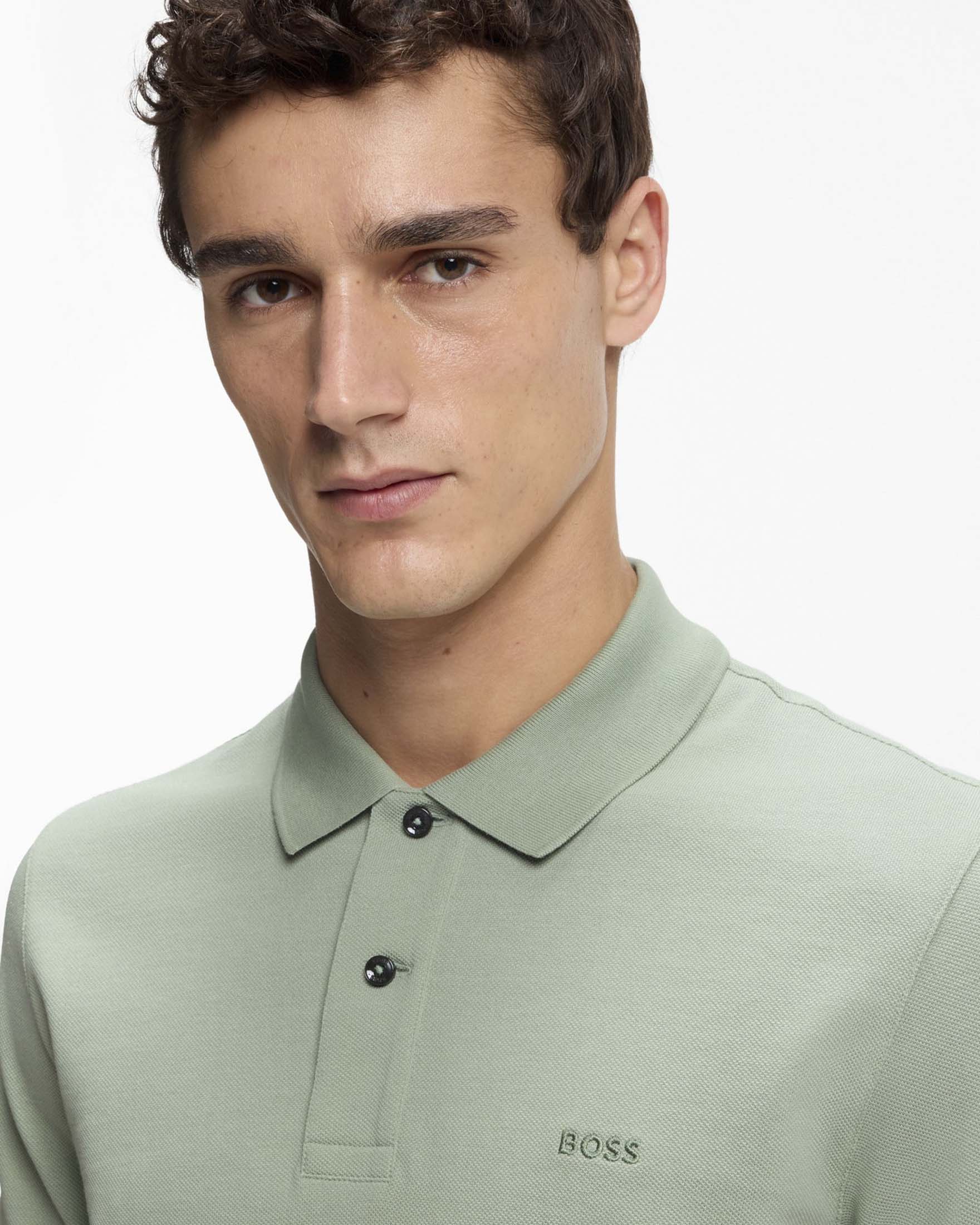 Polo mezza manica Boss Pallas verde salvia in piquè di puro cotone image
