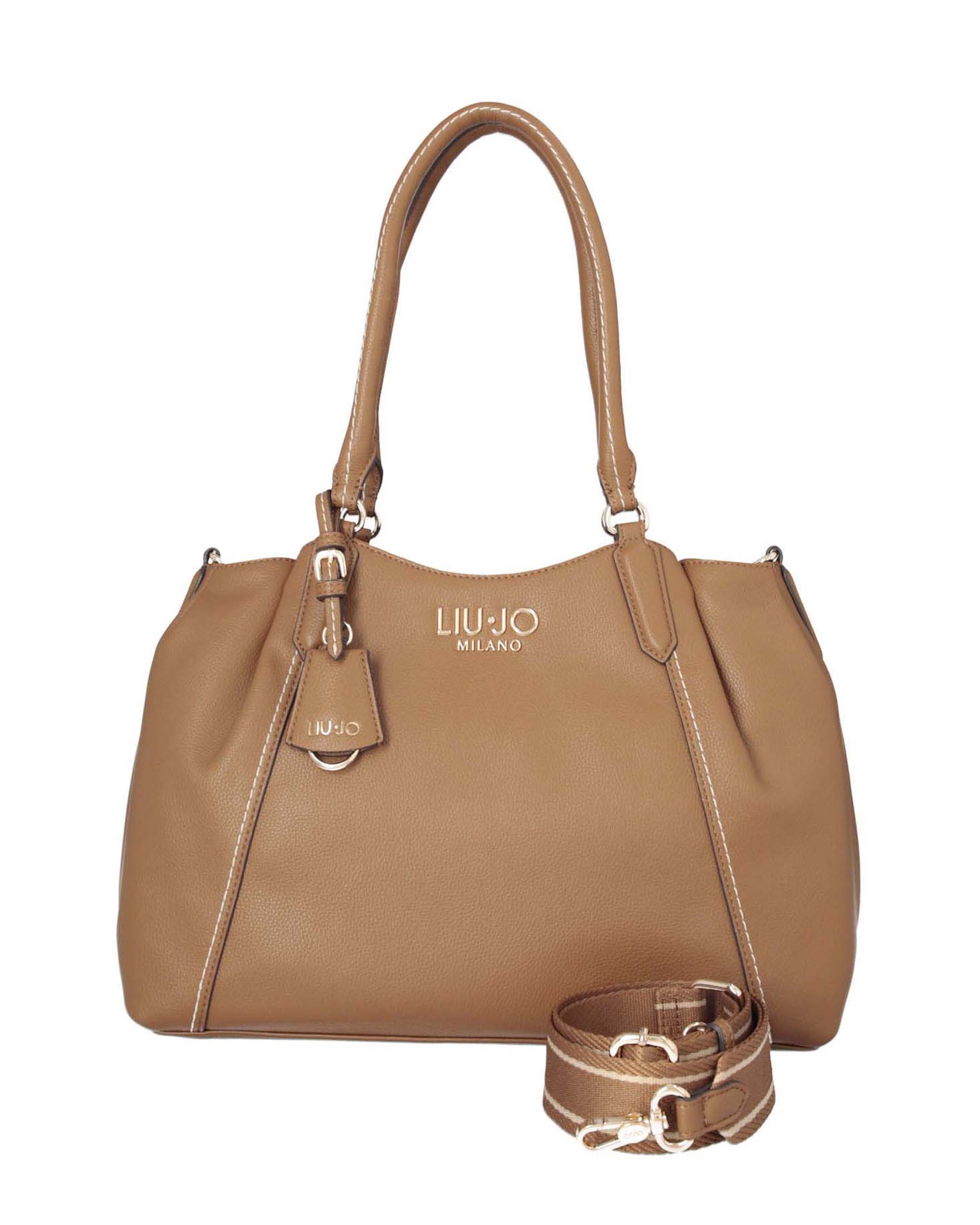 Borsa Liu Jo Accessories color cuoio in similpelle con logo applicato e impunture a vista