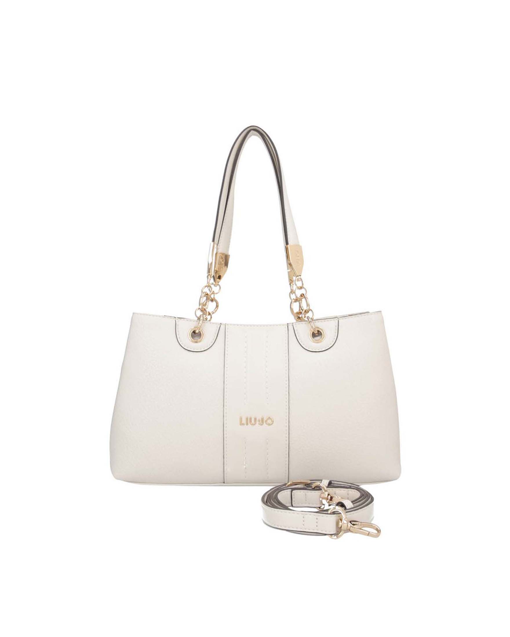 Borsa Liu Jo Accessories bianca con logo applicato e dettagli a catena