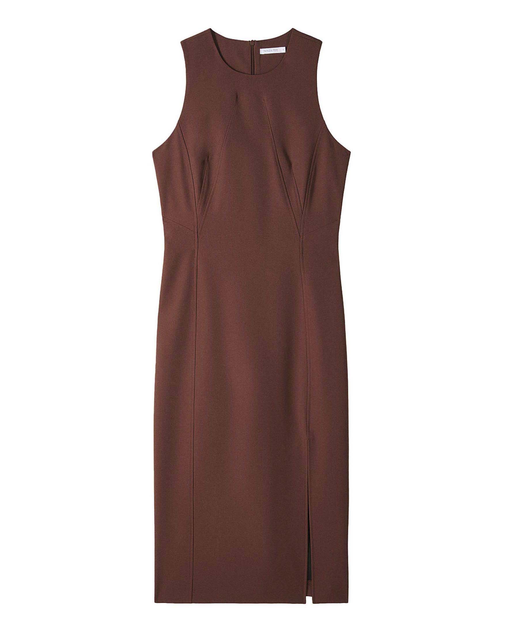 Abito midi senza maniche color ruggine in tessuto stretch